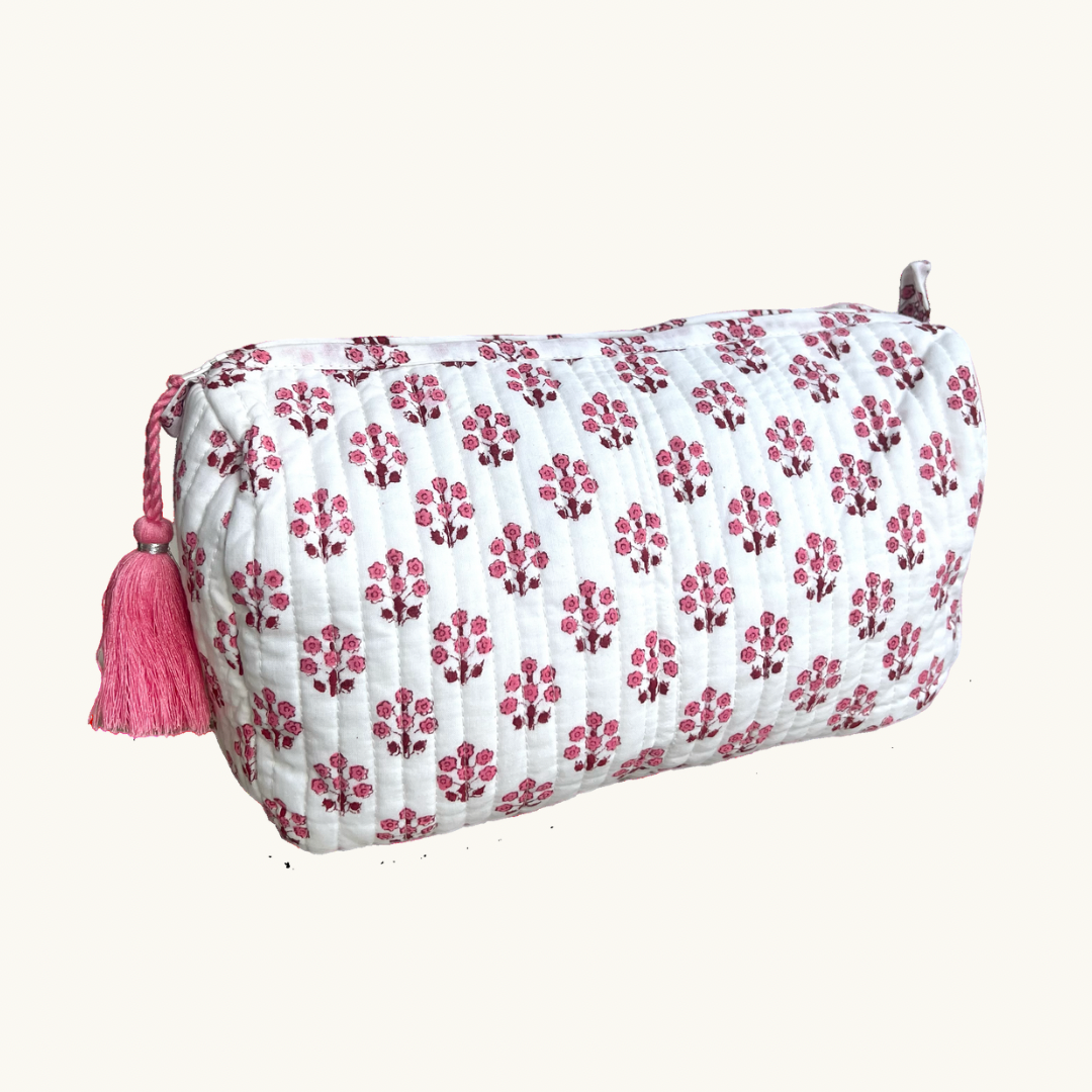 Pink Daphne Handblocked Wash Bag