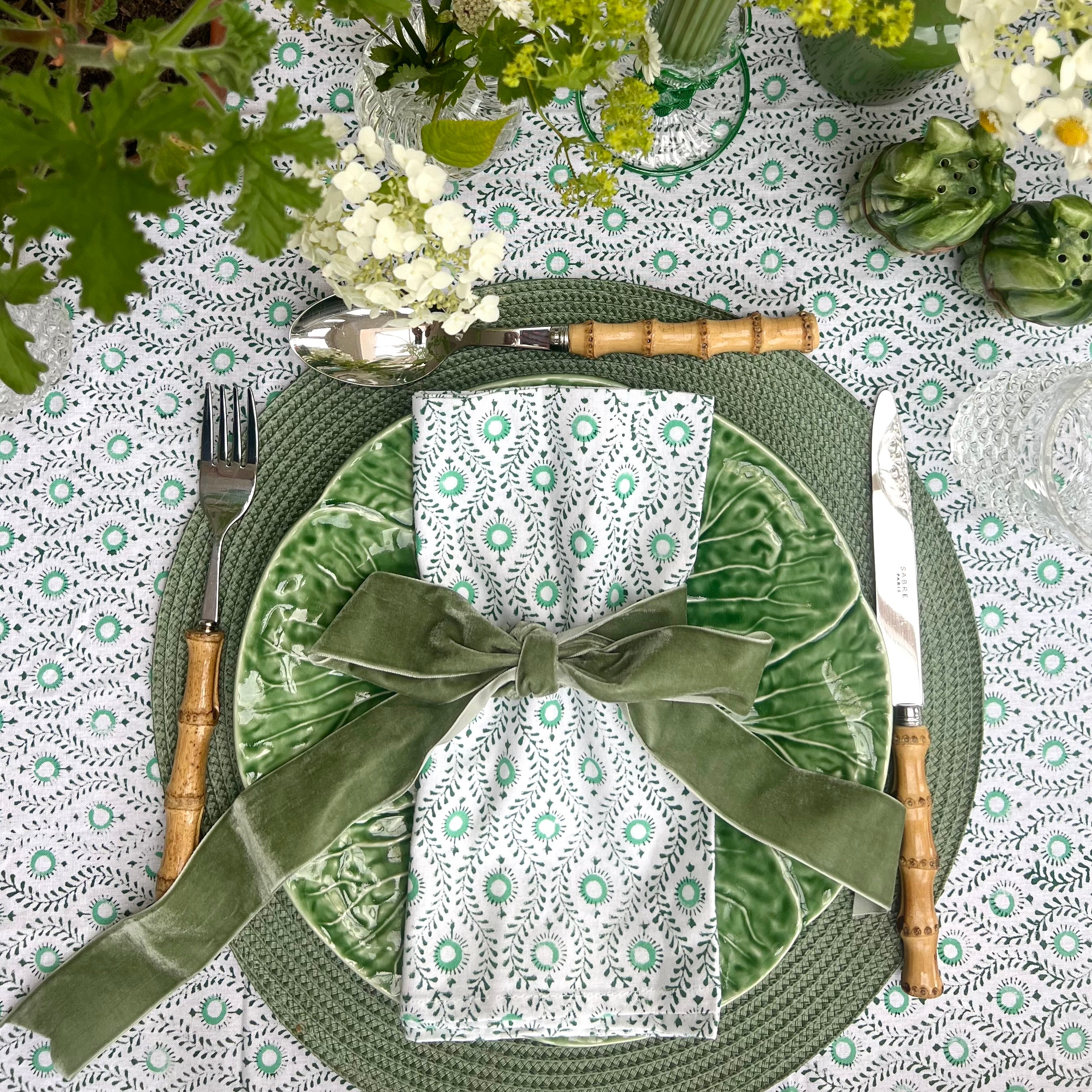 Green Mila Handblocked Tablecloth