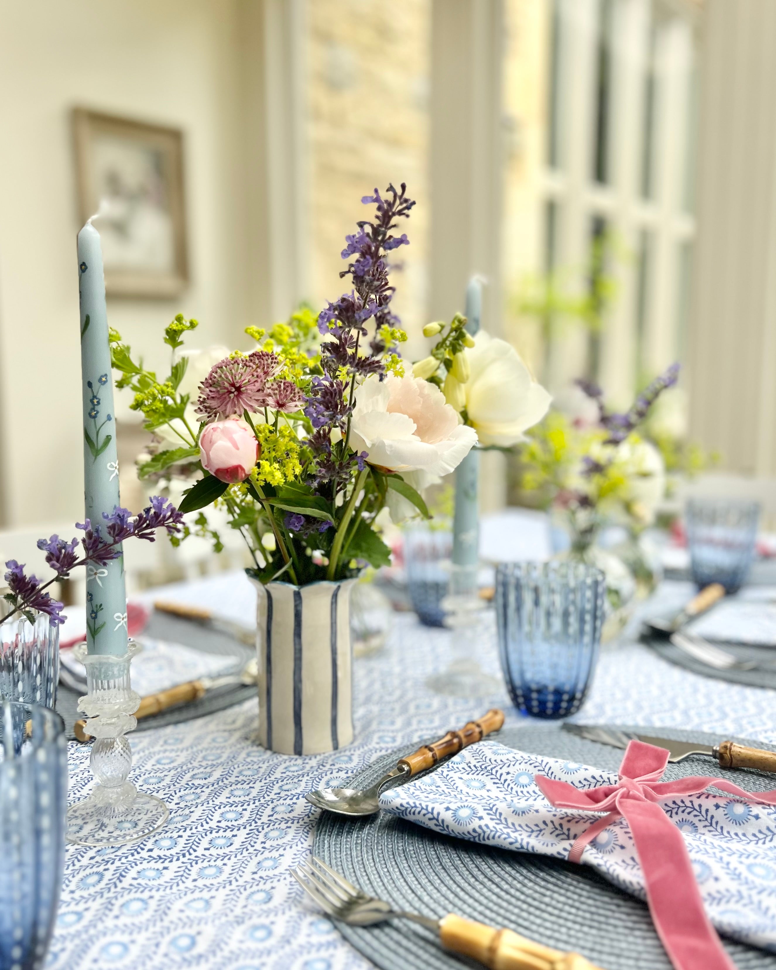 Blue Mila Handblocked Tablecloth