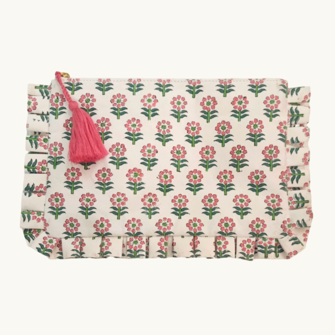 Pink Daisy Canvas Frilled Swim Pouch