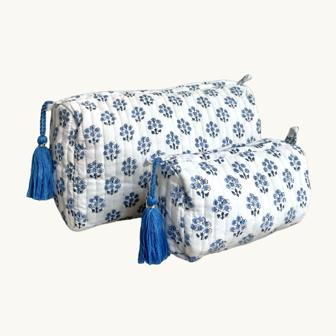 Blue Daphne Handblocked Wash Bag