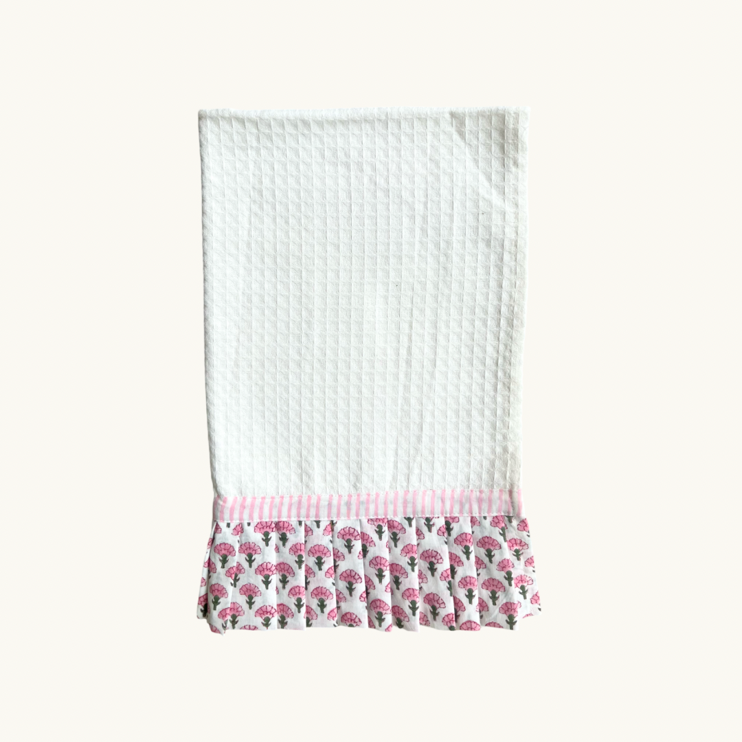 Pink and Green Penny Frilled Waffle Hand Towel