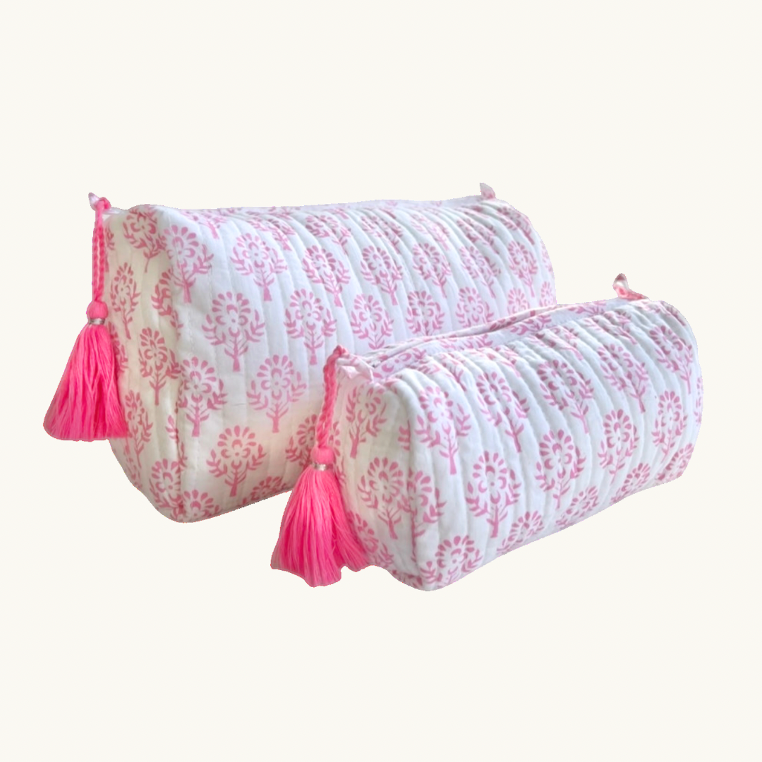 Pink Sprig Handblocked Wash Bag