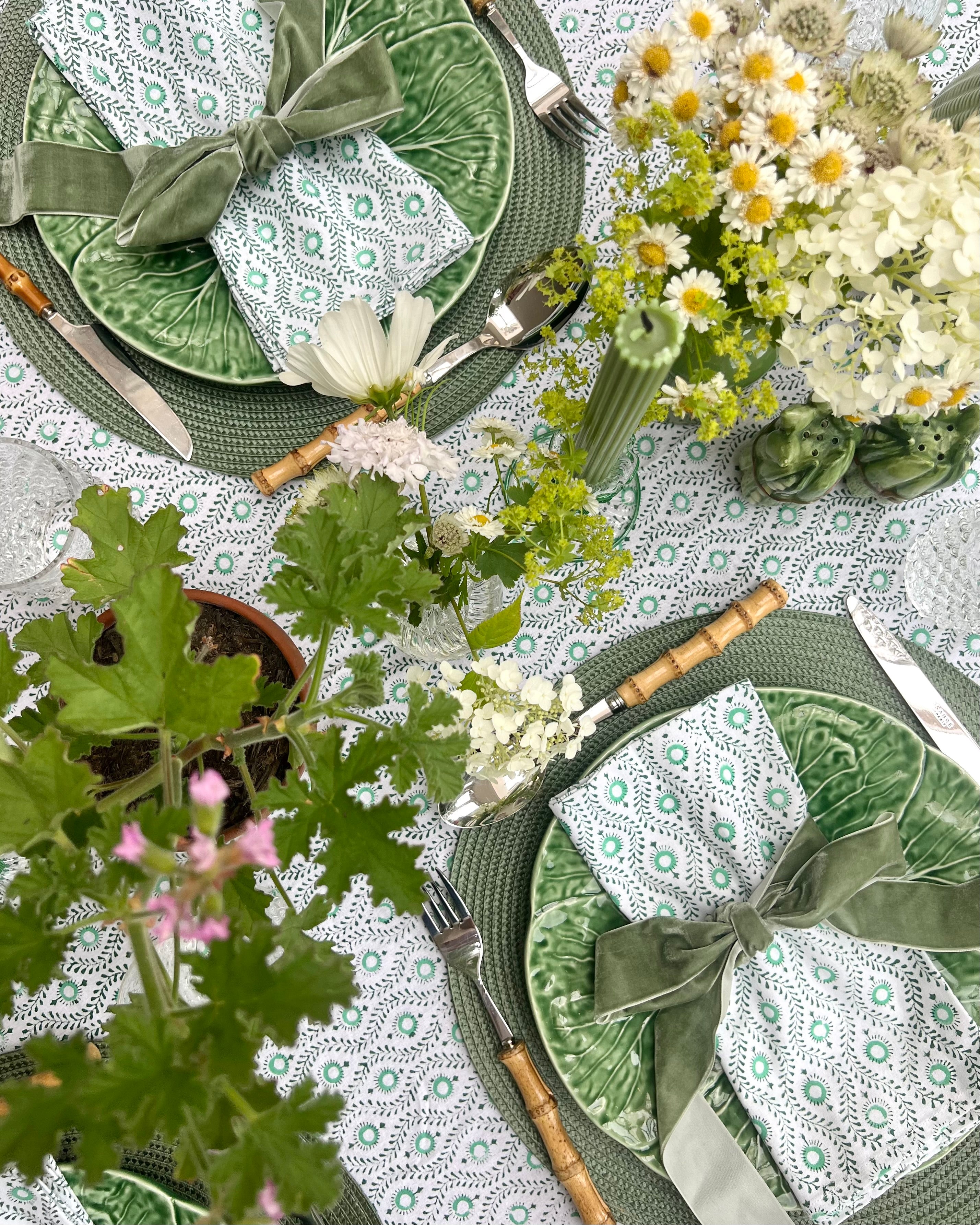 Green Mila Handblocked Tablecloth