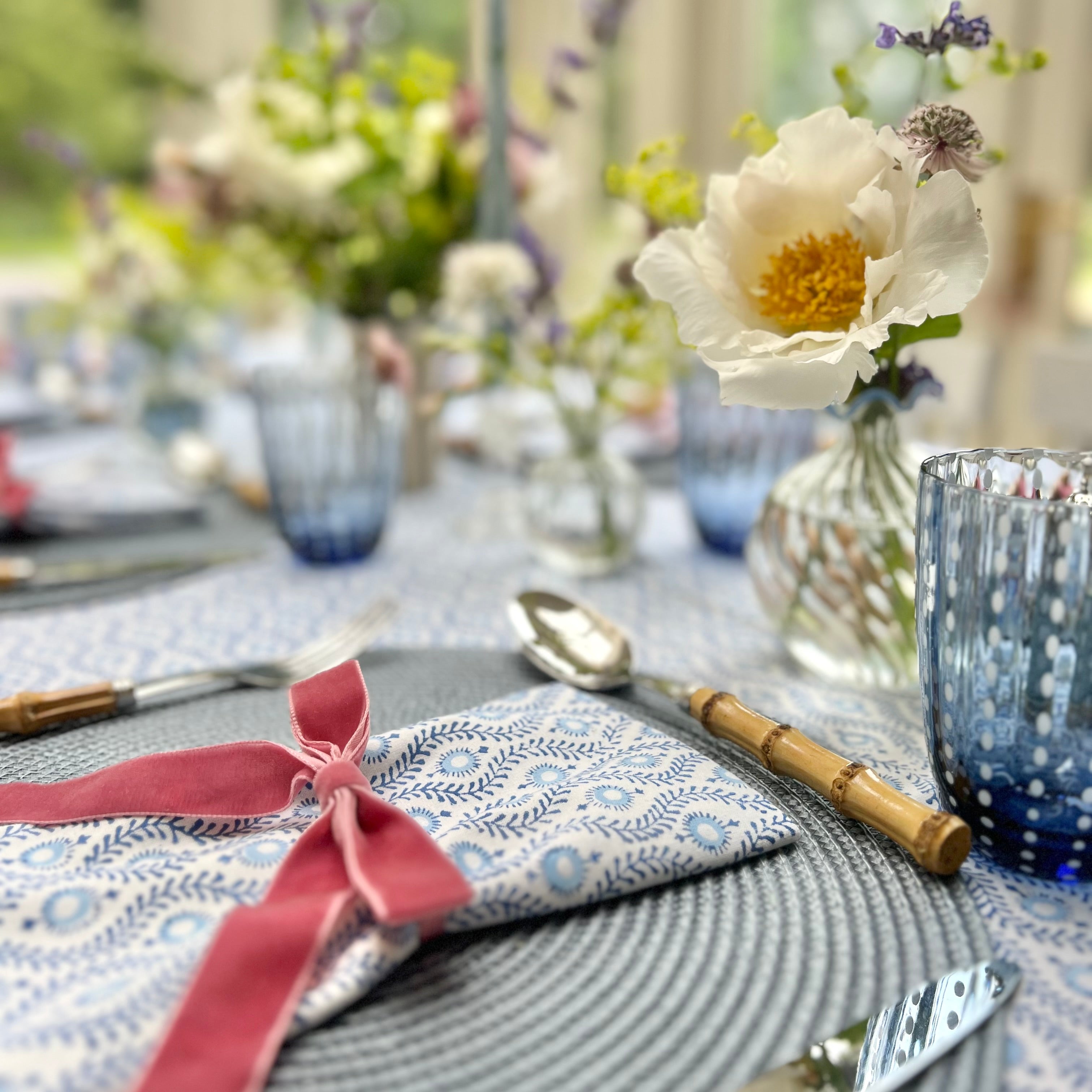 Blue Mila Handblocked Tablecloth