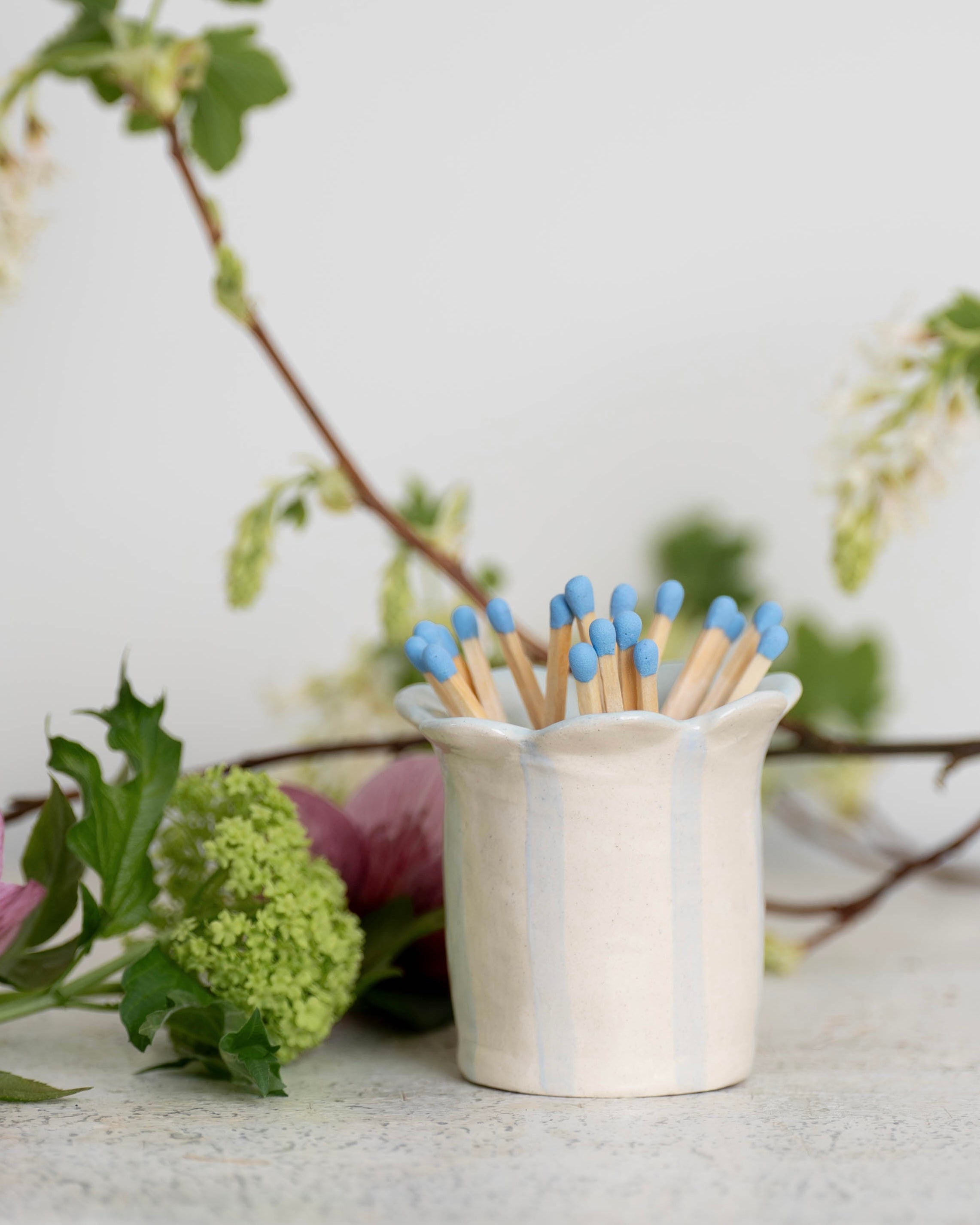 Pale Blue Daisy Scalloped Match Holder