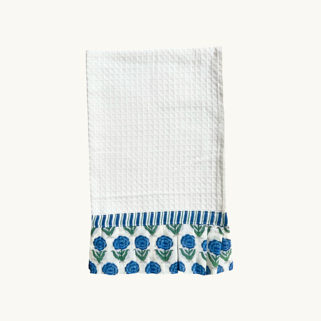 Blue Nina Frilled Waffle Hand Towel