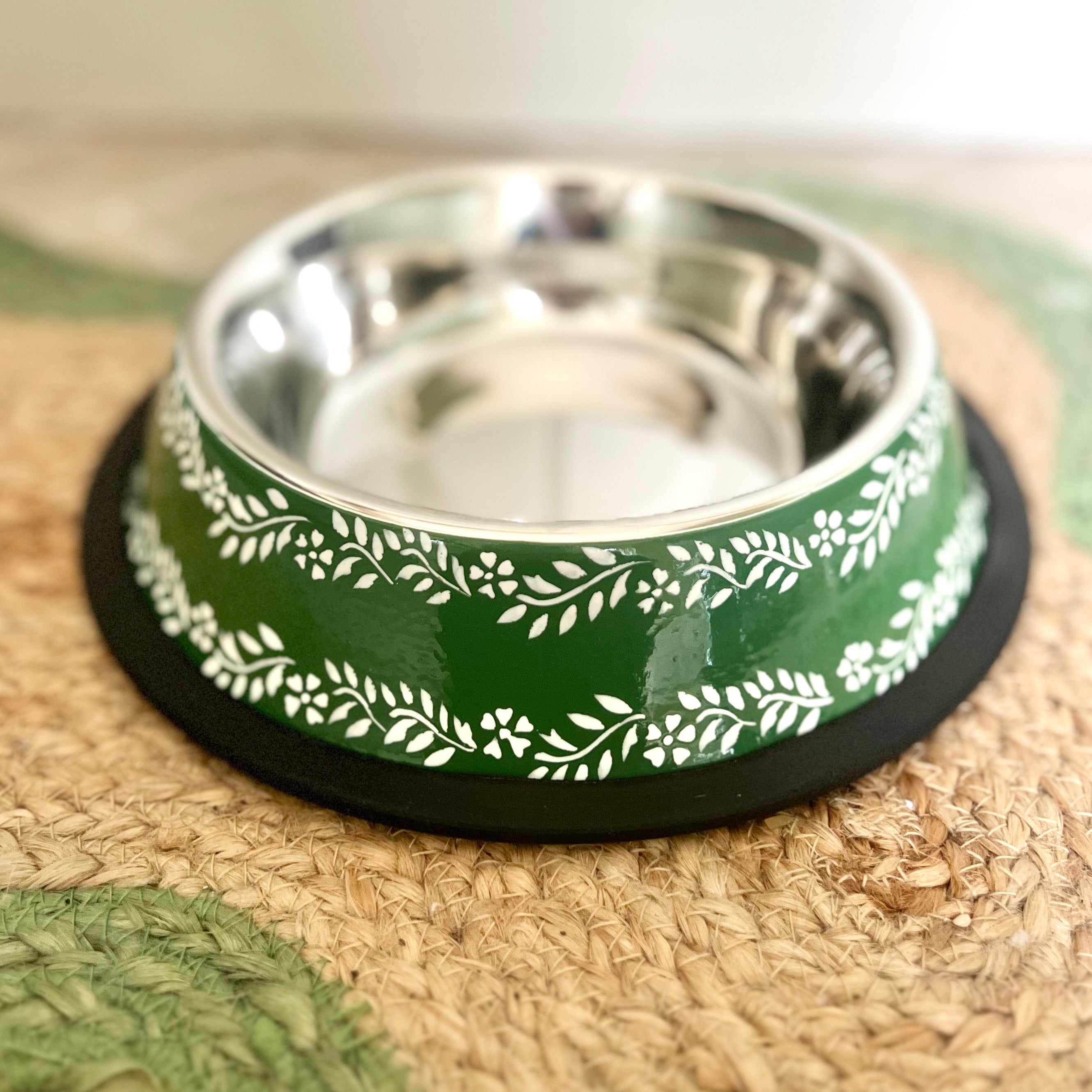 Green Enamel Dog Bowl