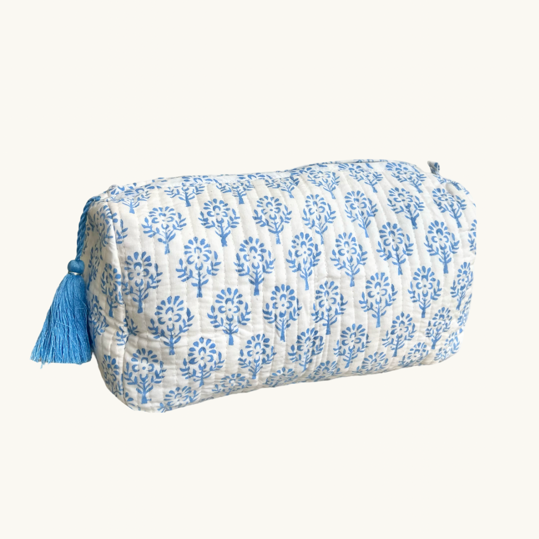 Blue Sprig Handblocked Wash Bag