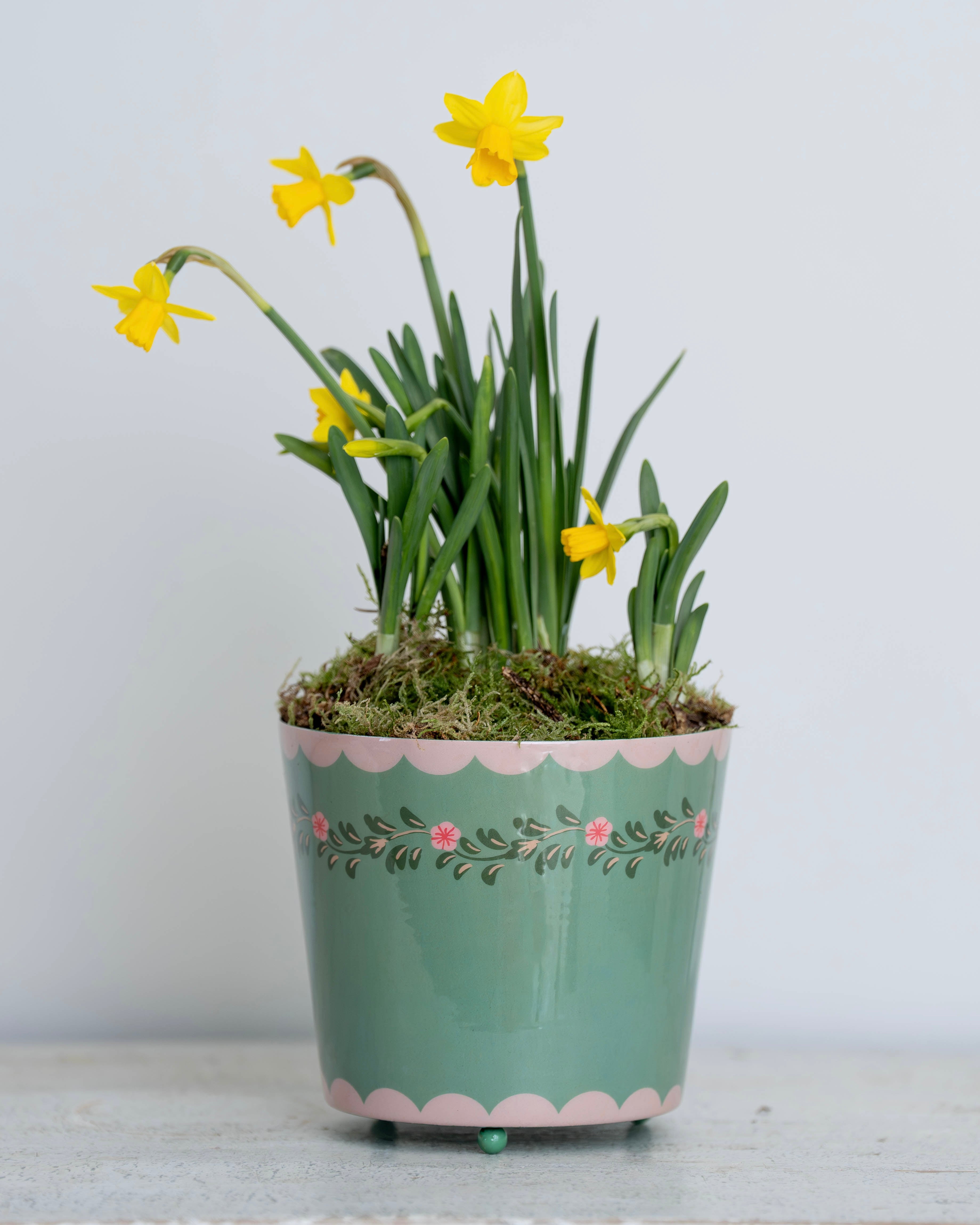 Green Floral Scalloped Planter