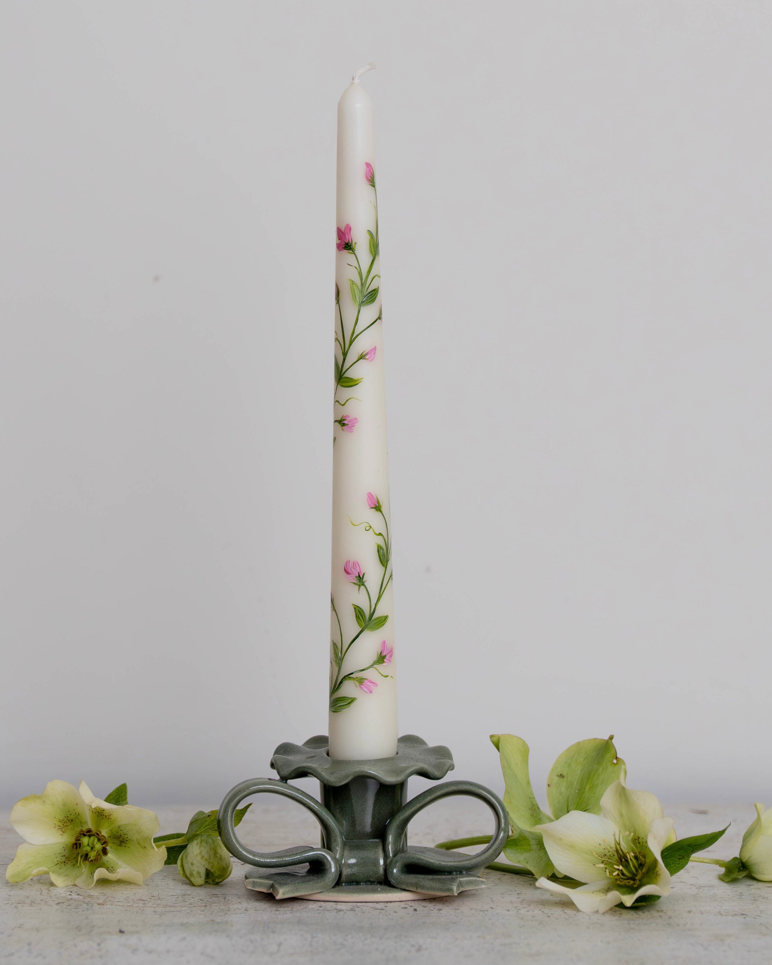 Pink Aster Handpainted Candle (Single)