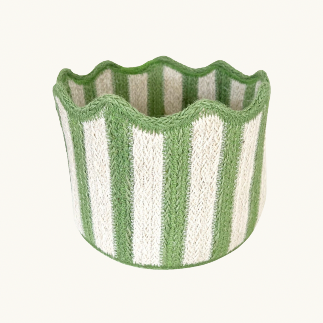 Green Striped Scalloped Basket