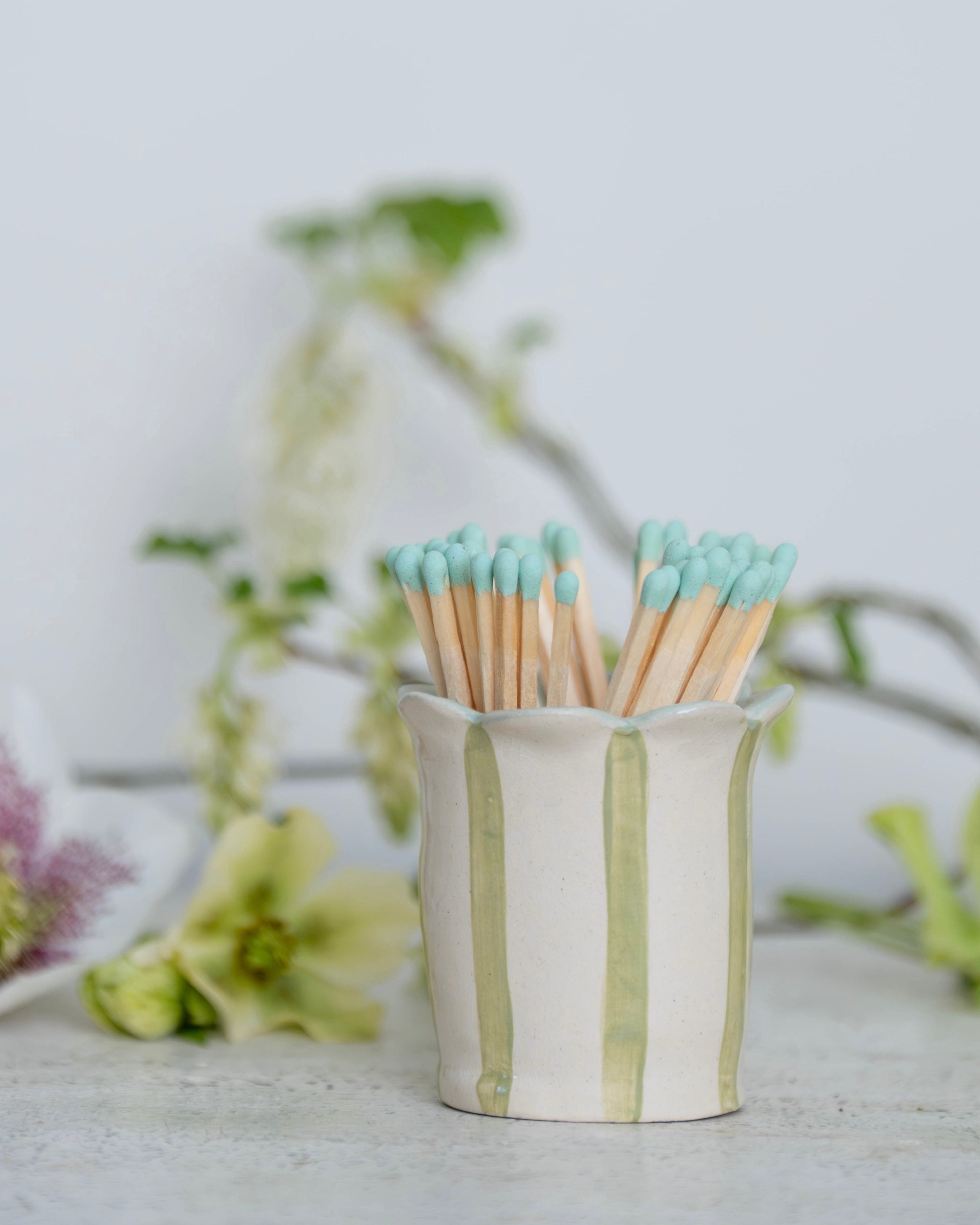 Sage Green Daisy Scalloped Match Holder