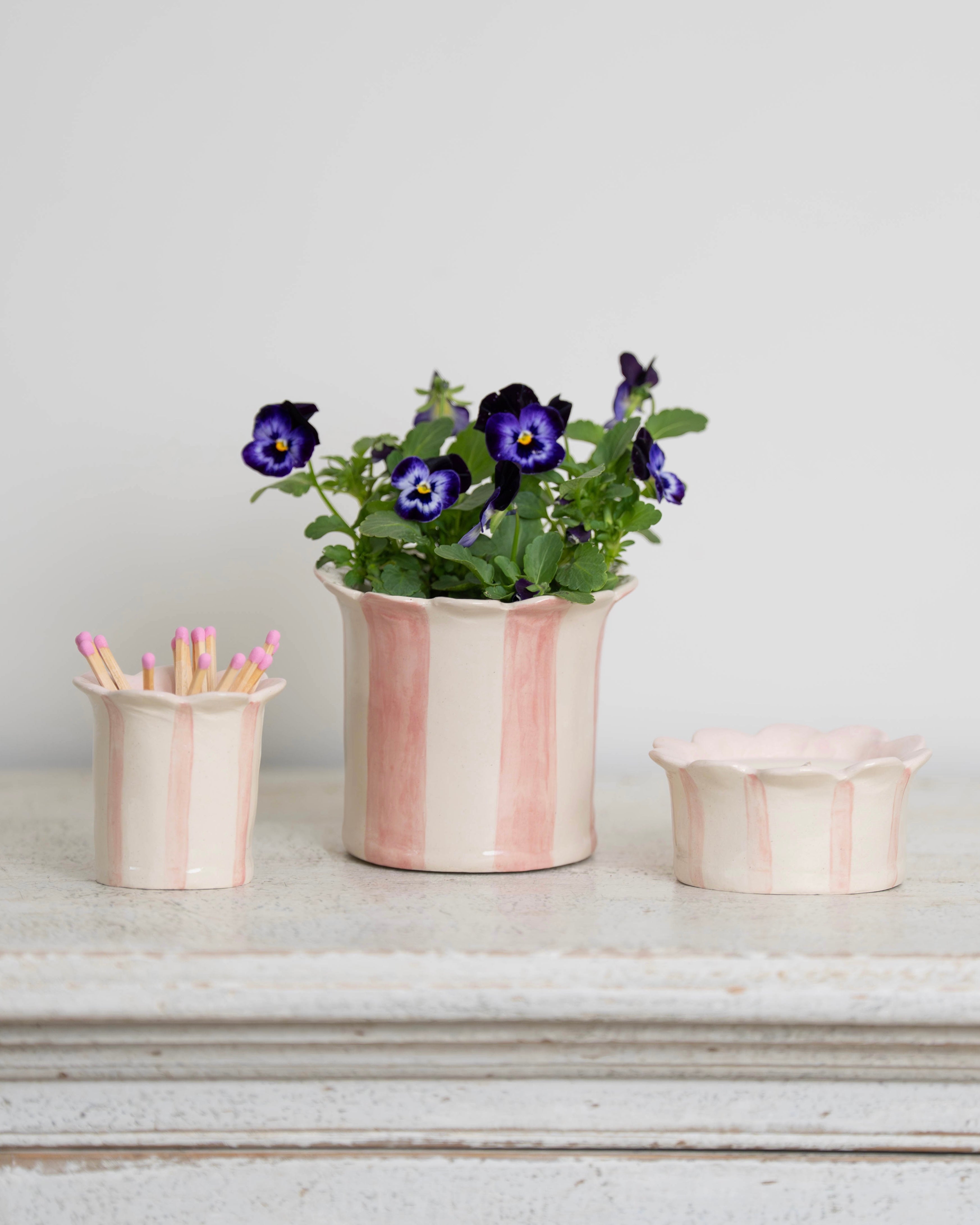 Pink Daisy Scalloped Planter