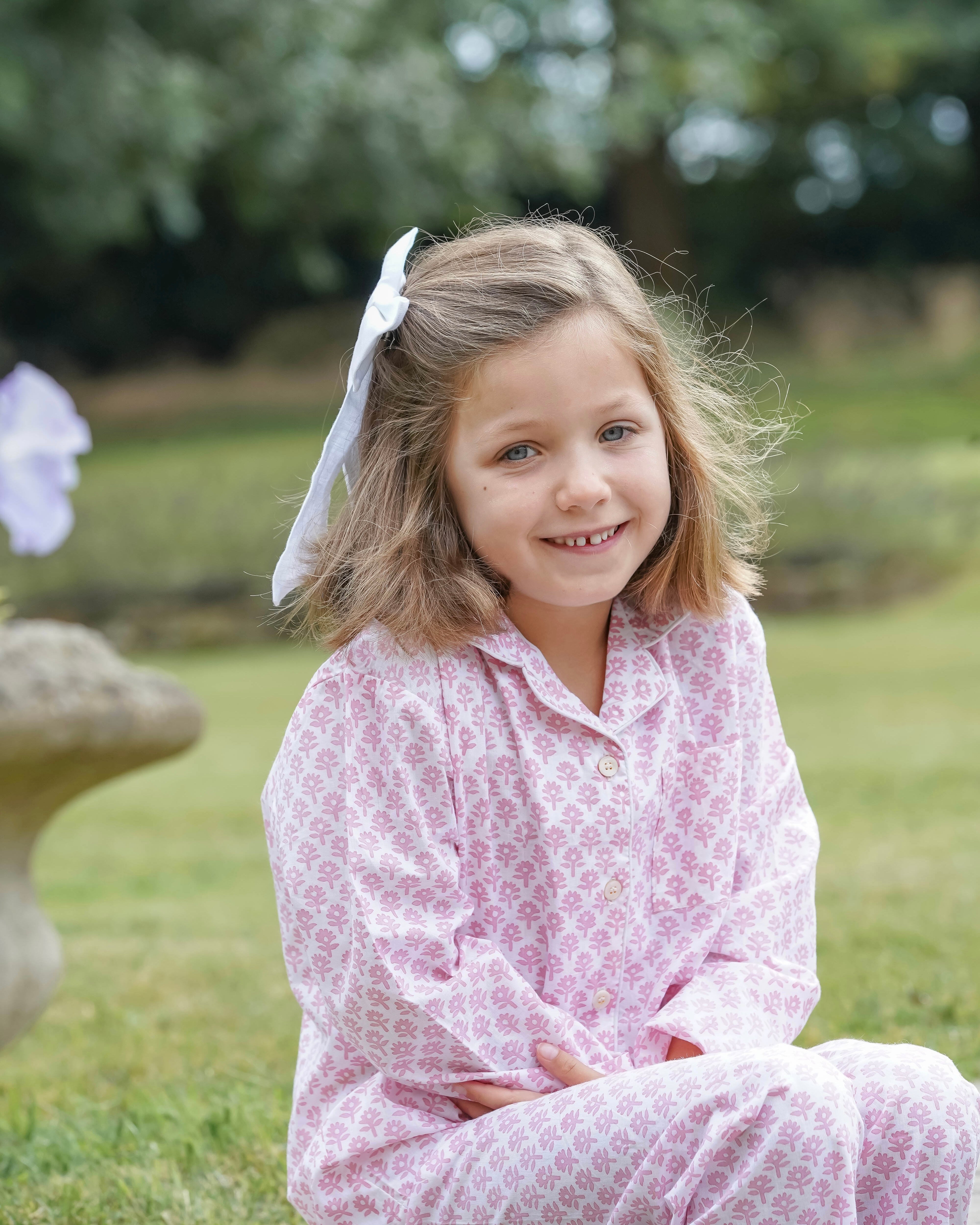 Pink Flower Bhuti Girl's Long Pyjamas