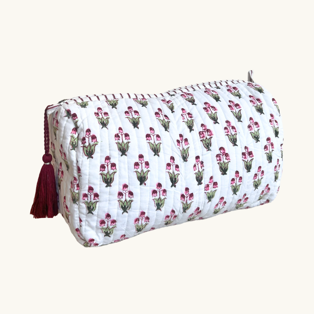 Raspberry Sophia Handblocked Wash Bag