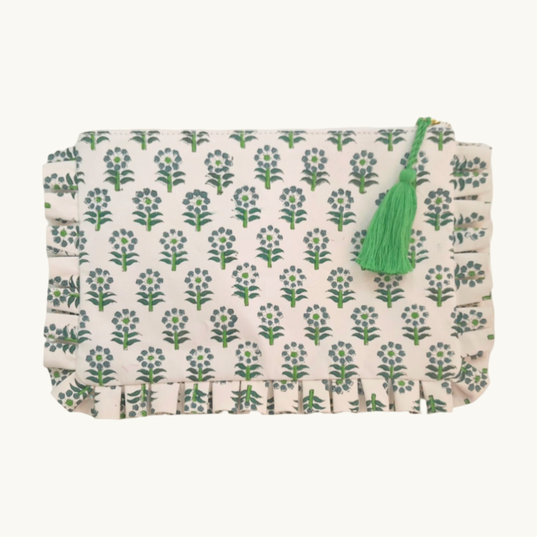 Green Daisy Canvas Frilled Swim Pouch