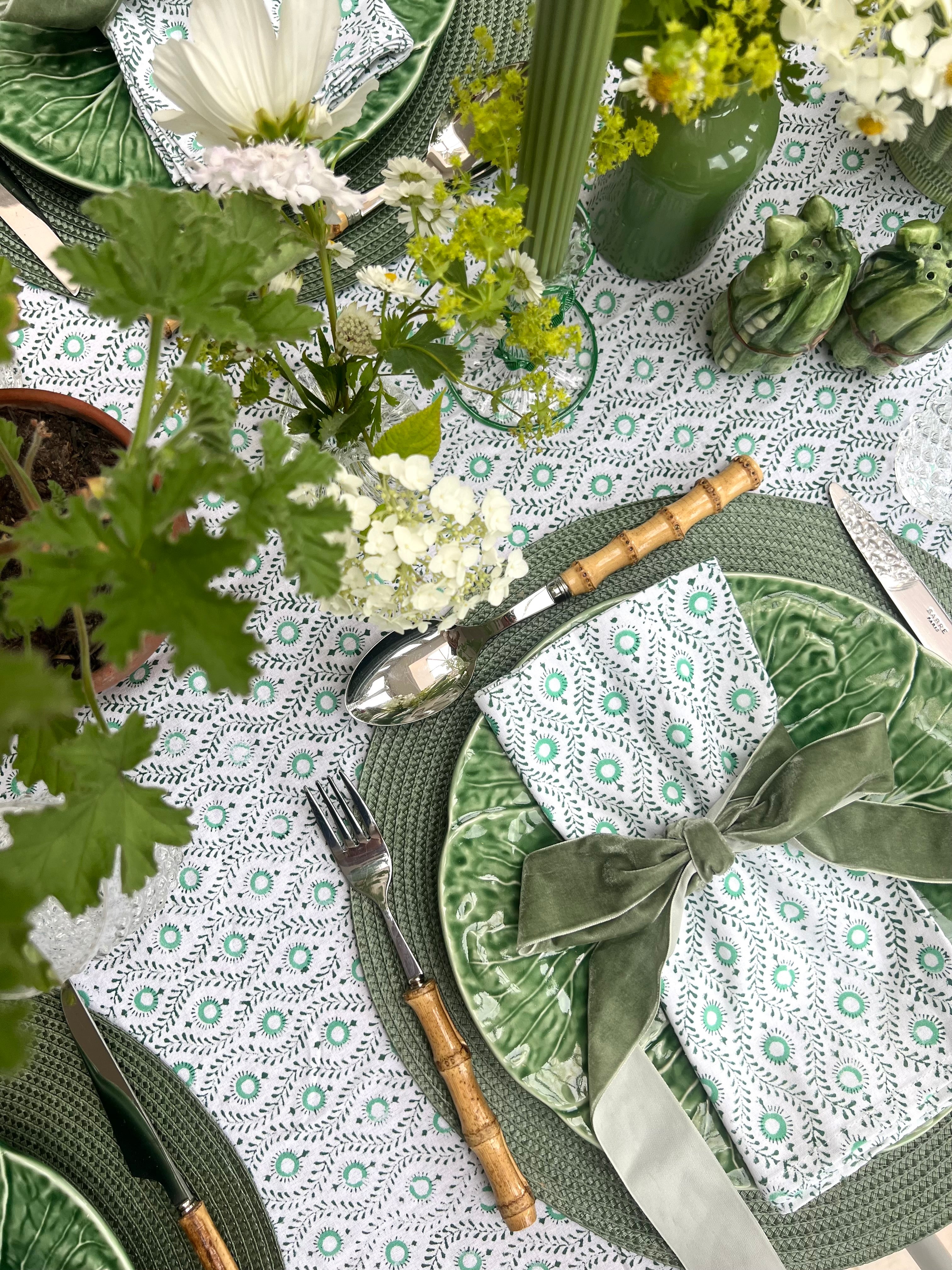 Green Mila Handblocked Tablecloth