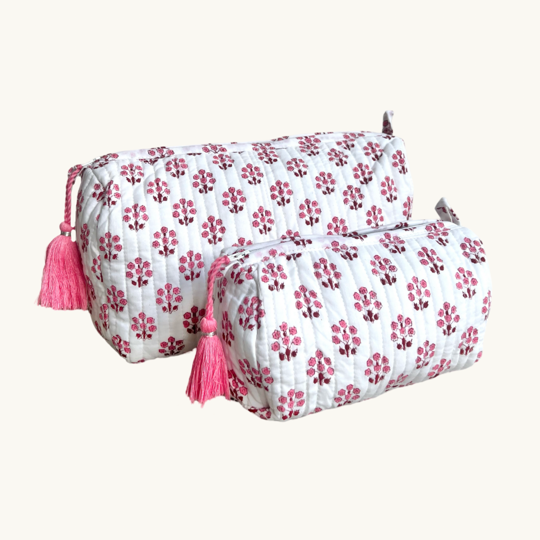 Pink Daphne Handblocked Wash Bag