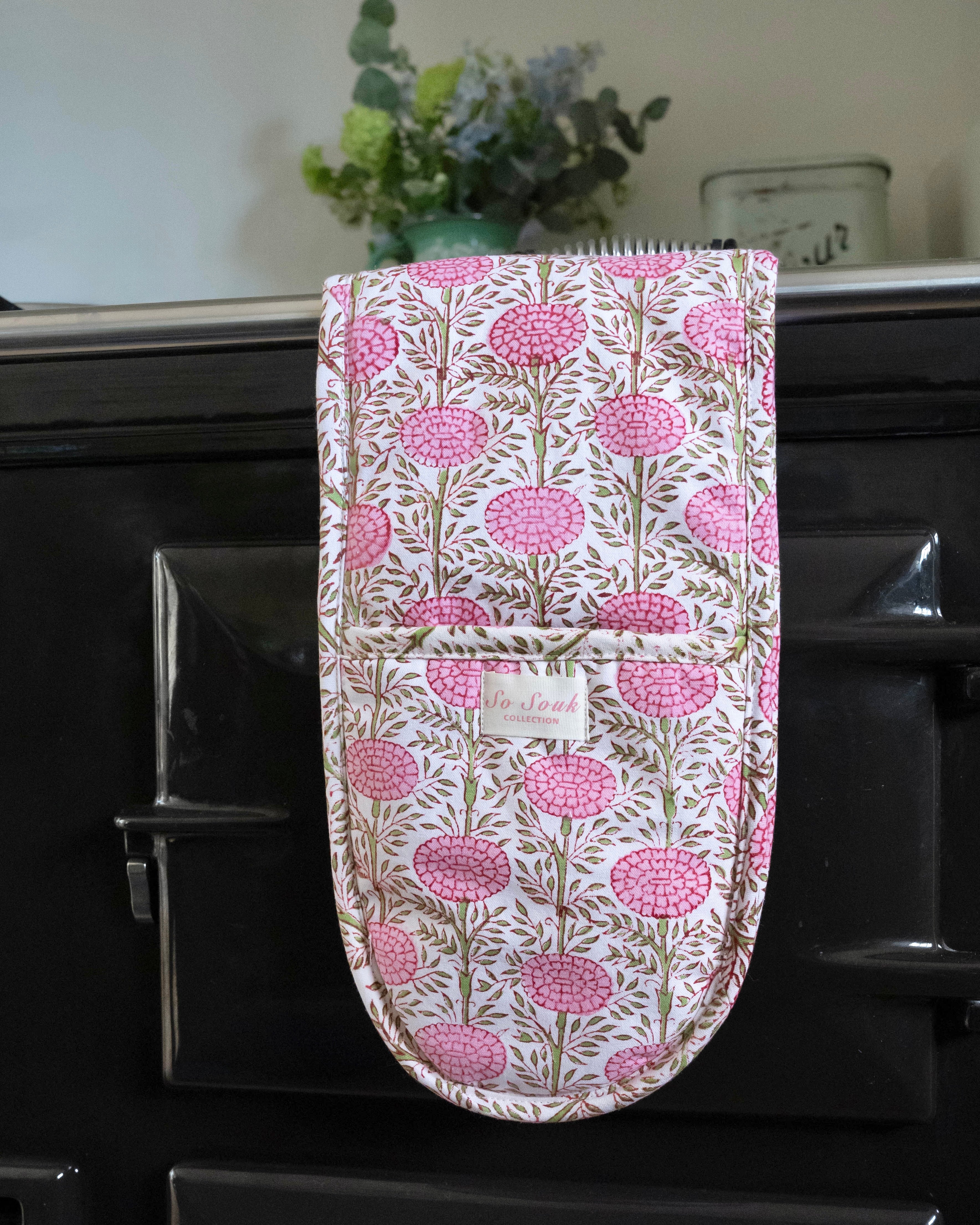 Pink Marigold Oven Gloves