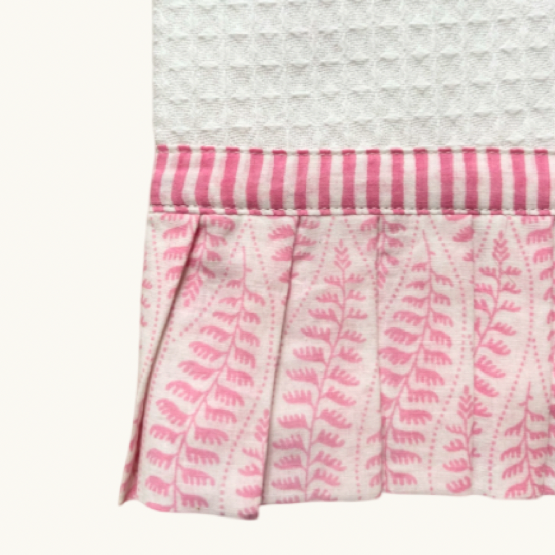 Pink Fern Frilled Waffle Hand Towel