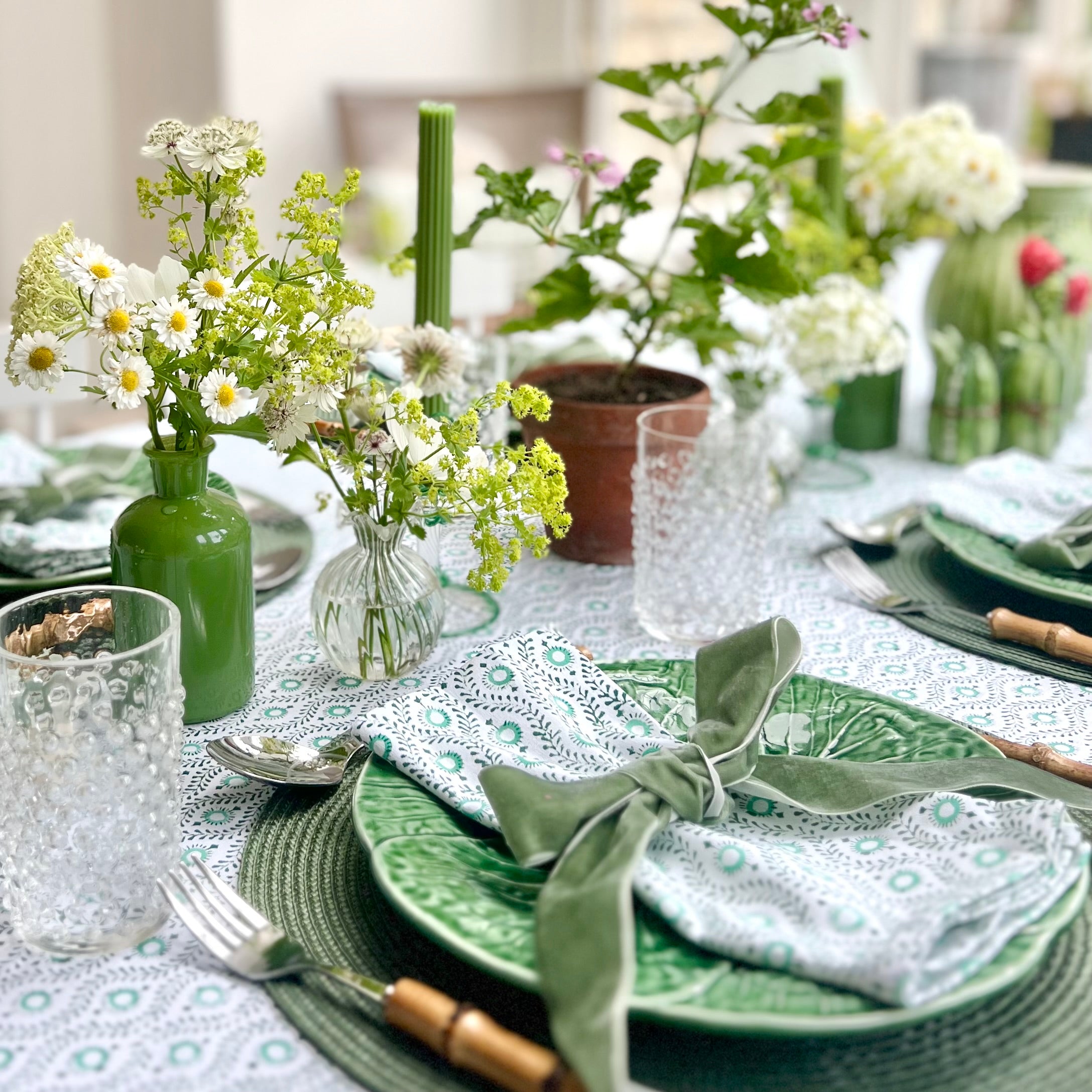 Green Mila Handblocked Tablecloth