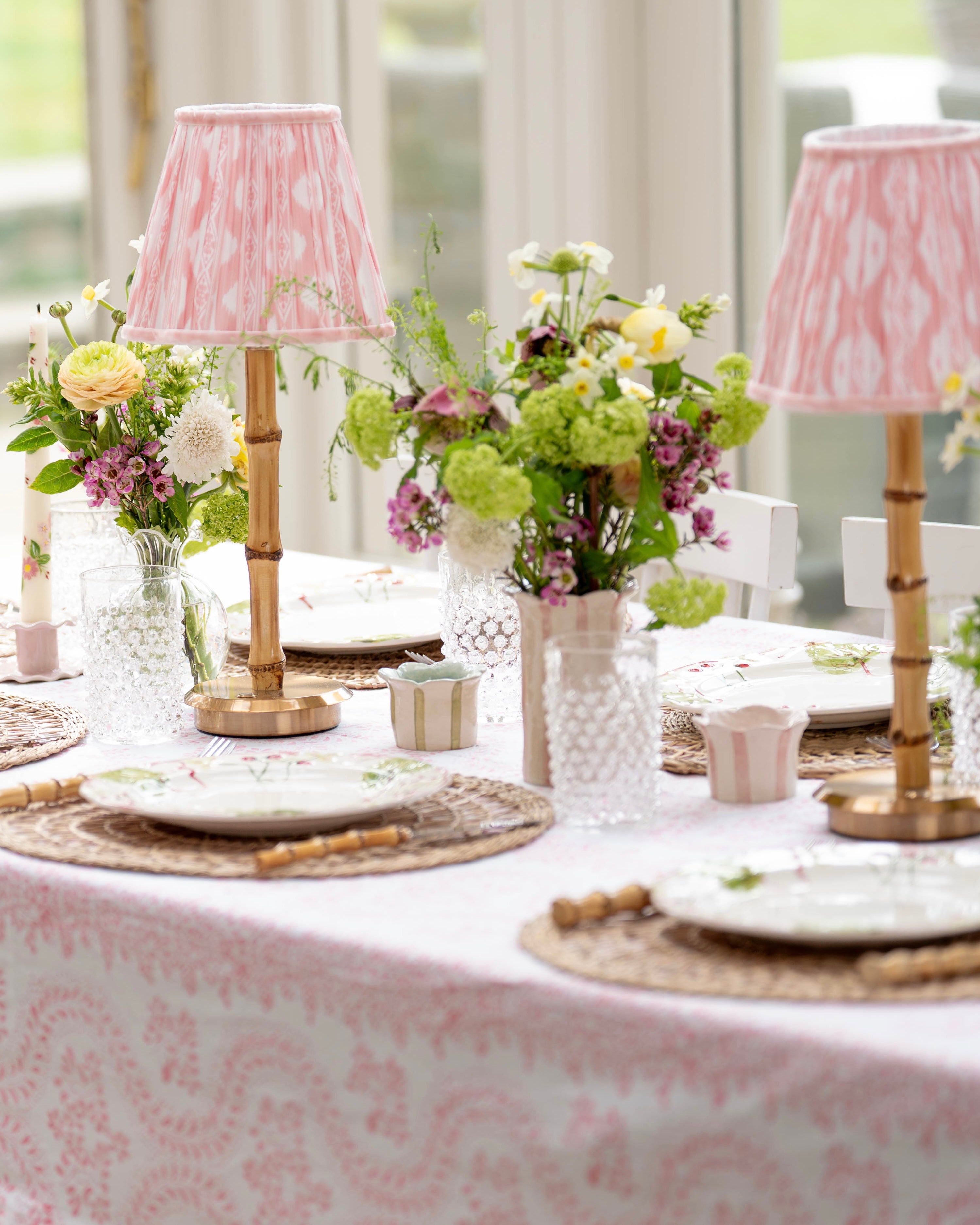 Pink Rosalie Frilled Handblocked Tablecloth