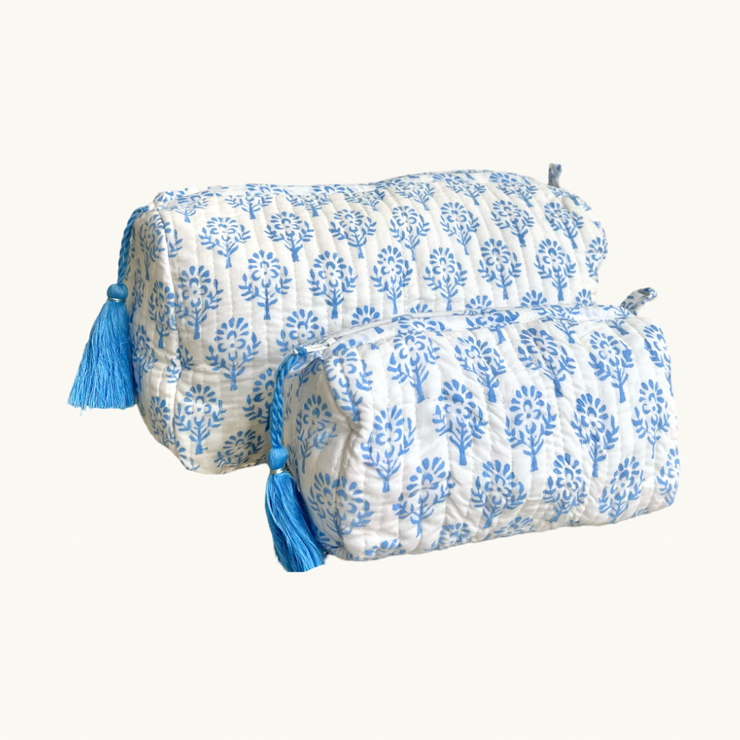 Blue Sprig Handblocked Wash Bag