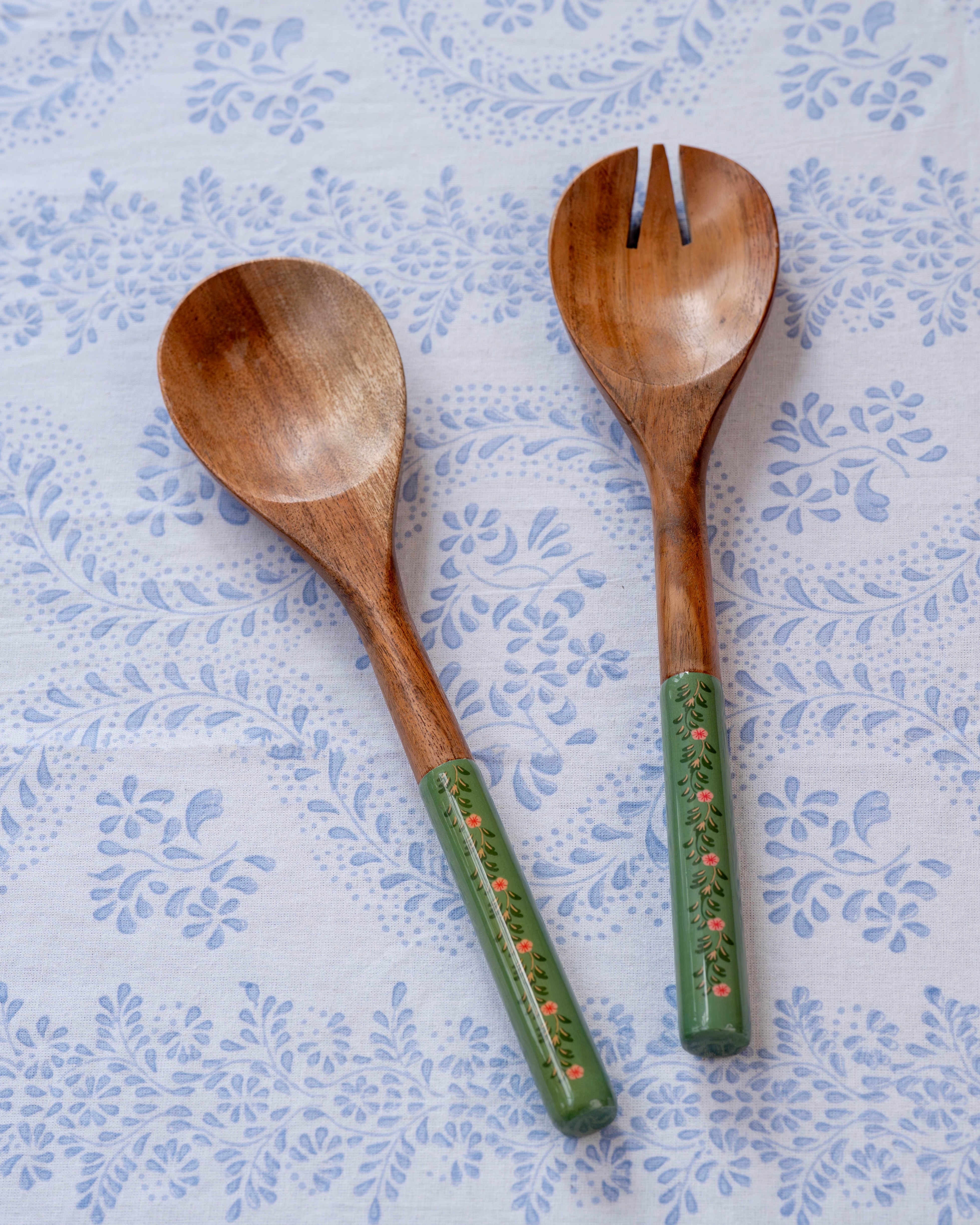 Green Floral Salad Servers