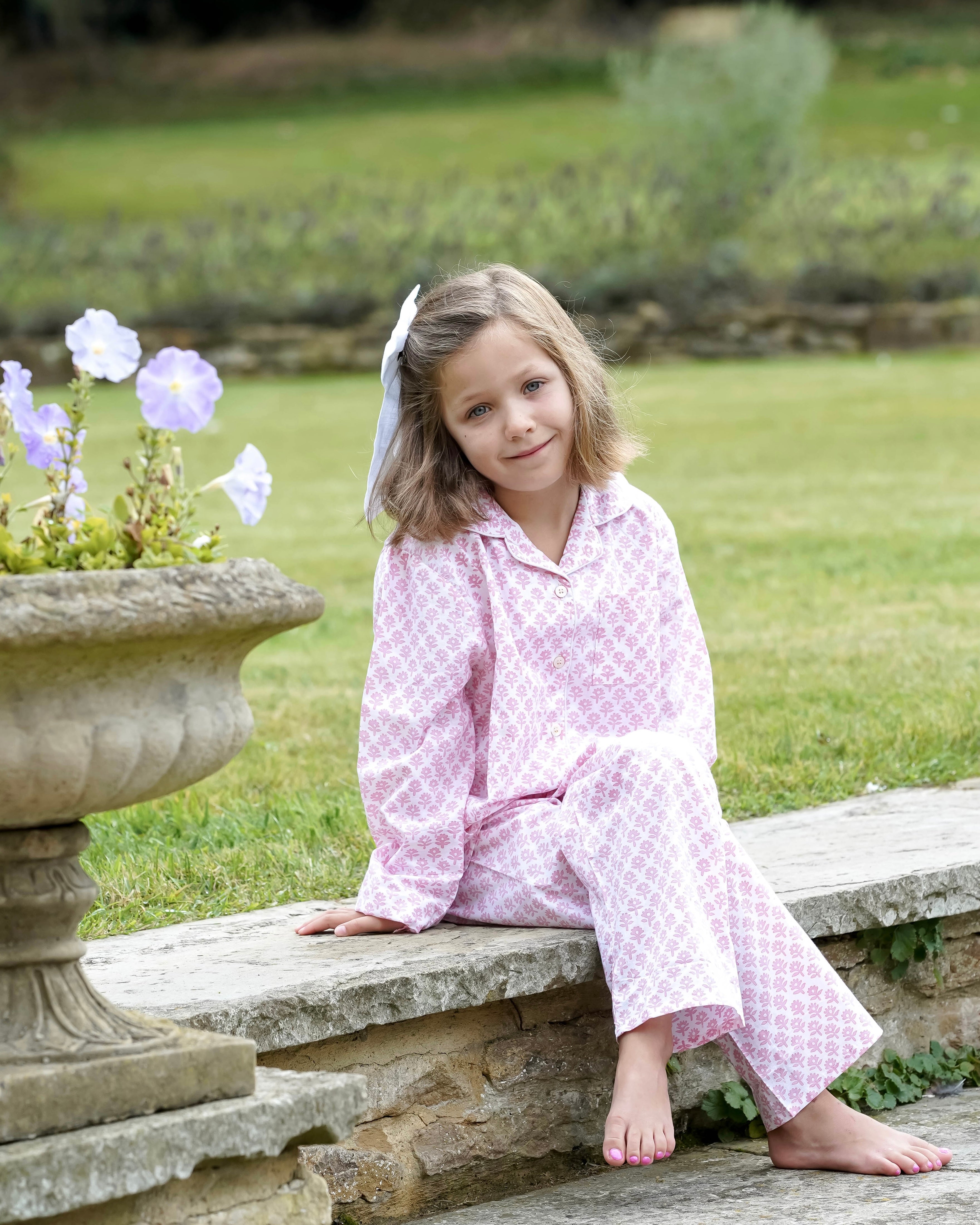 Pink Flower Bhuti Girl's Long Pyjamas