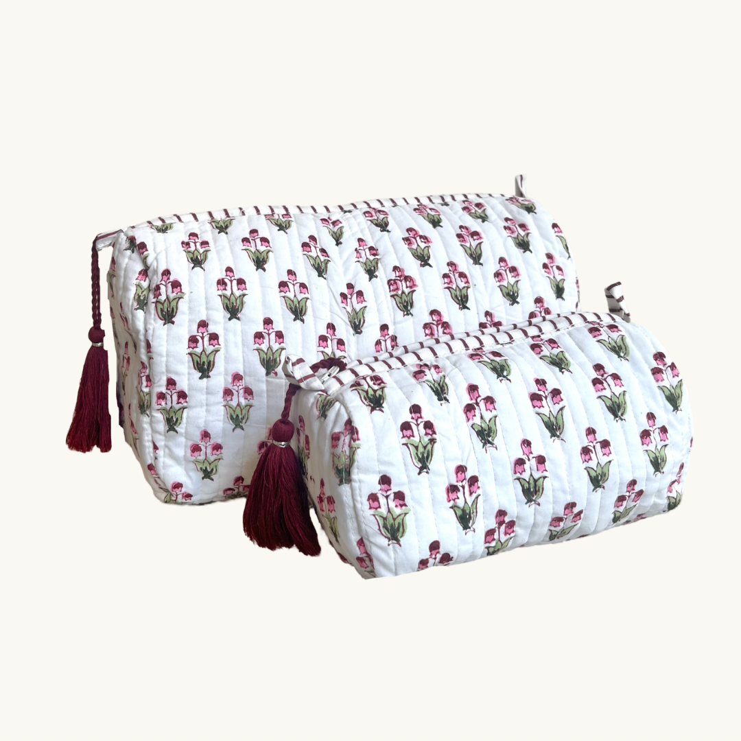 Raspberry Sophia Handblocked Wash Bag