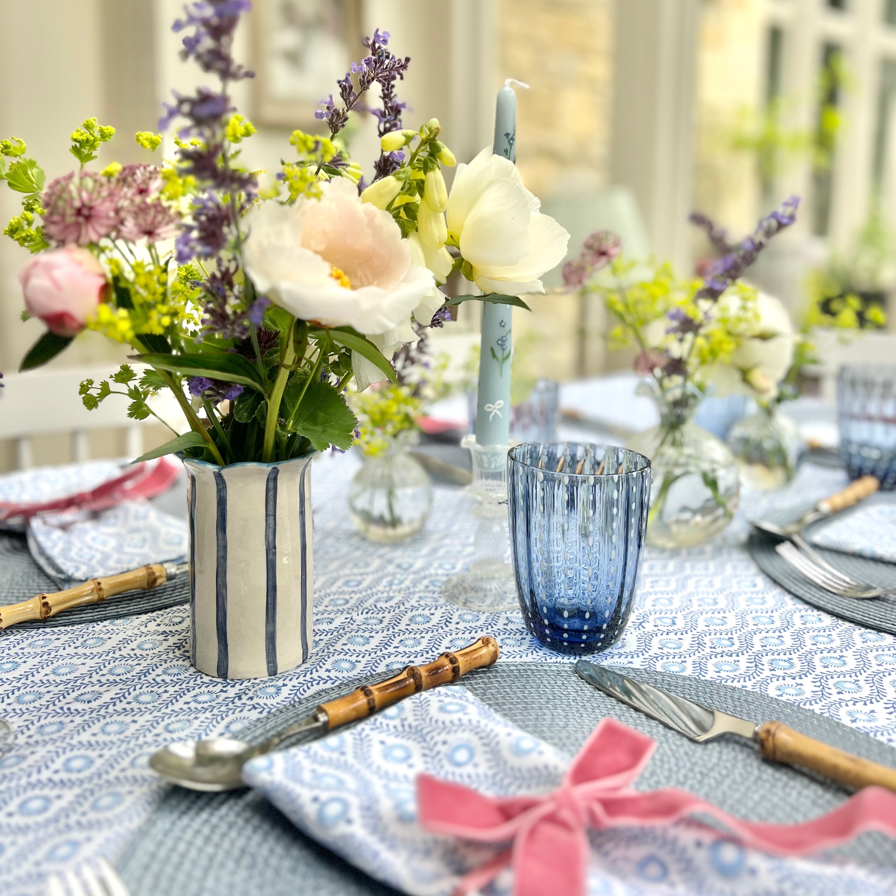 Blue Mila Handblocked Tablecloth