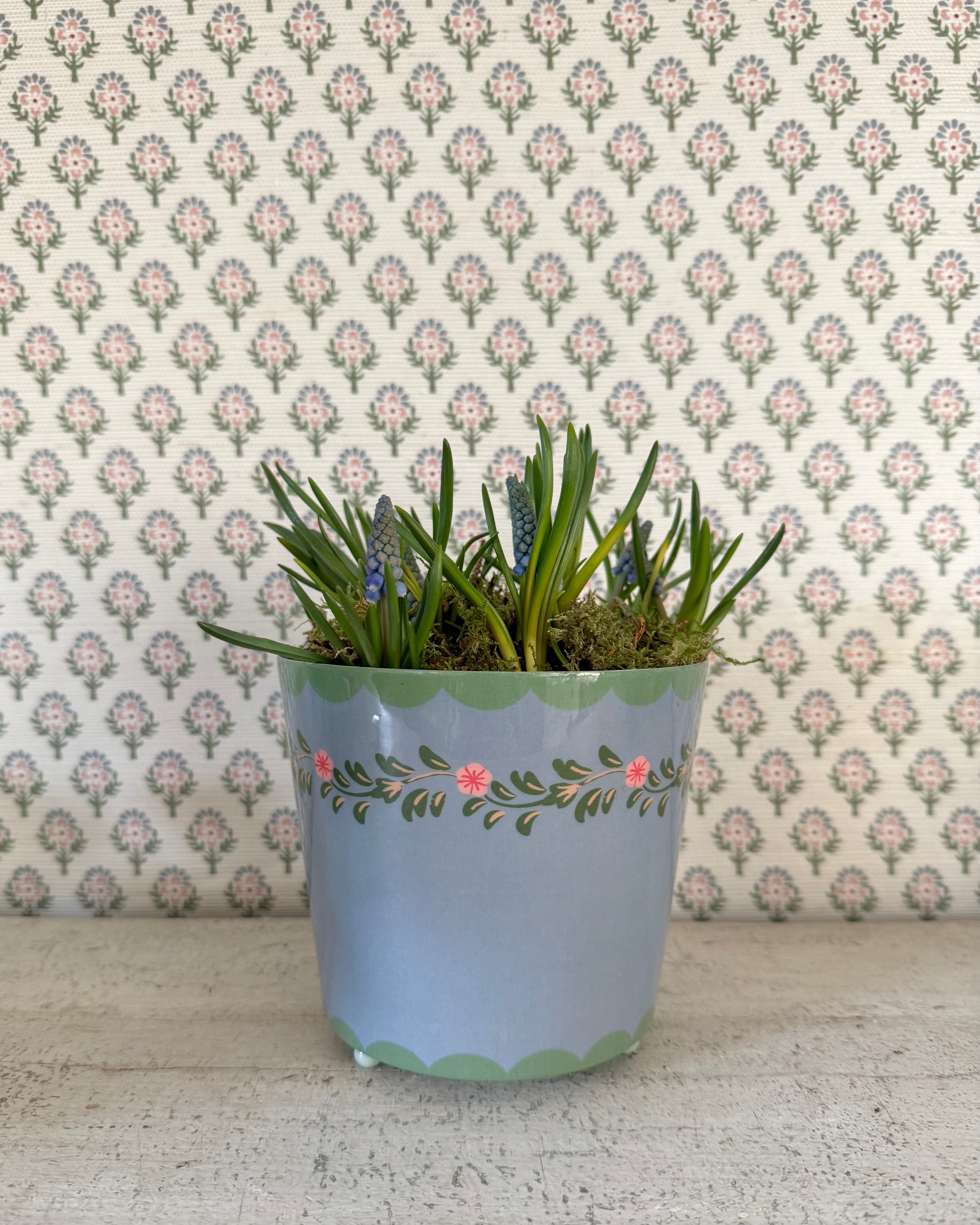 Blue Floral Scalloped Planter