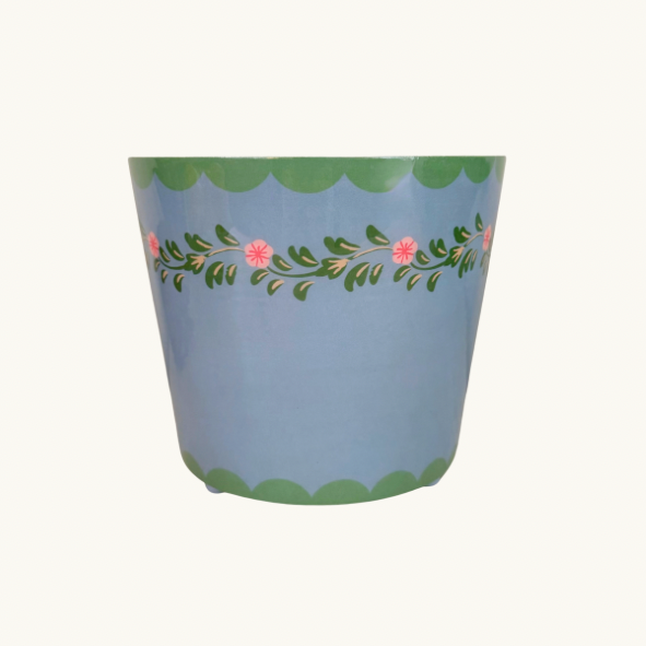 Blue Floral Scalloped Planter