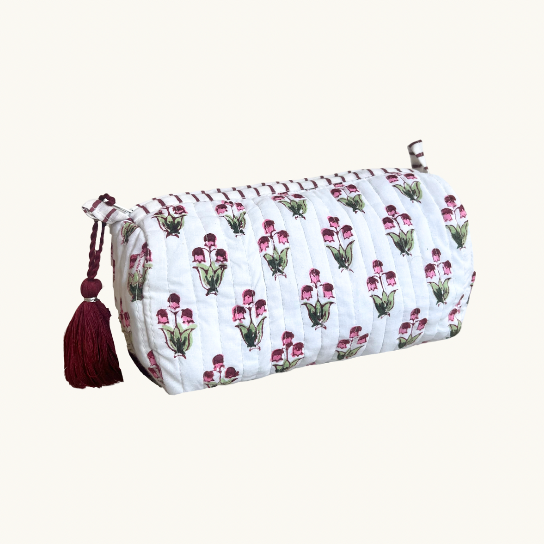 Raspberry Sophia Handblocked Wash Bag