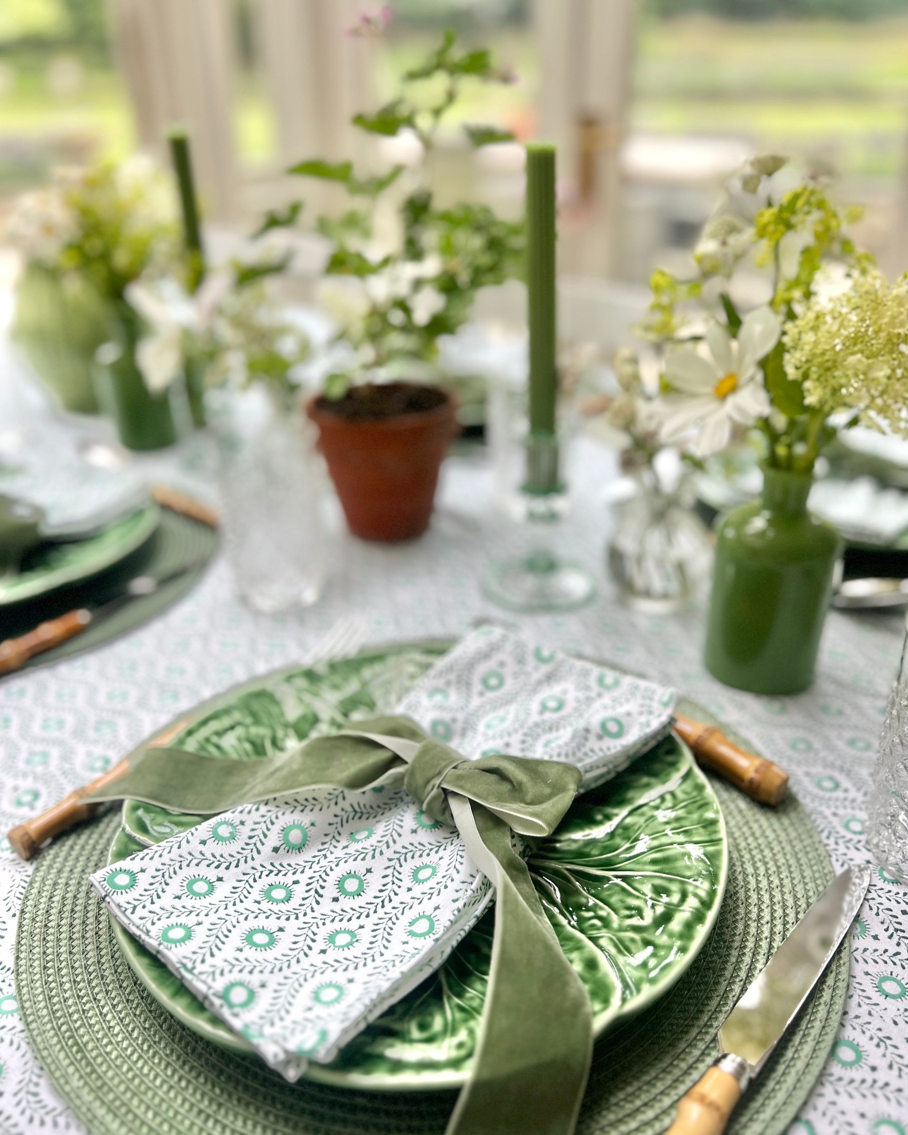 Green Mila Handblocked Tablecloth