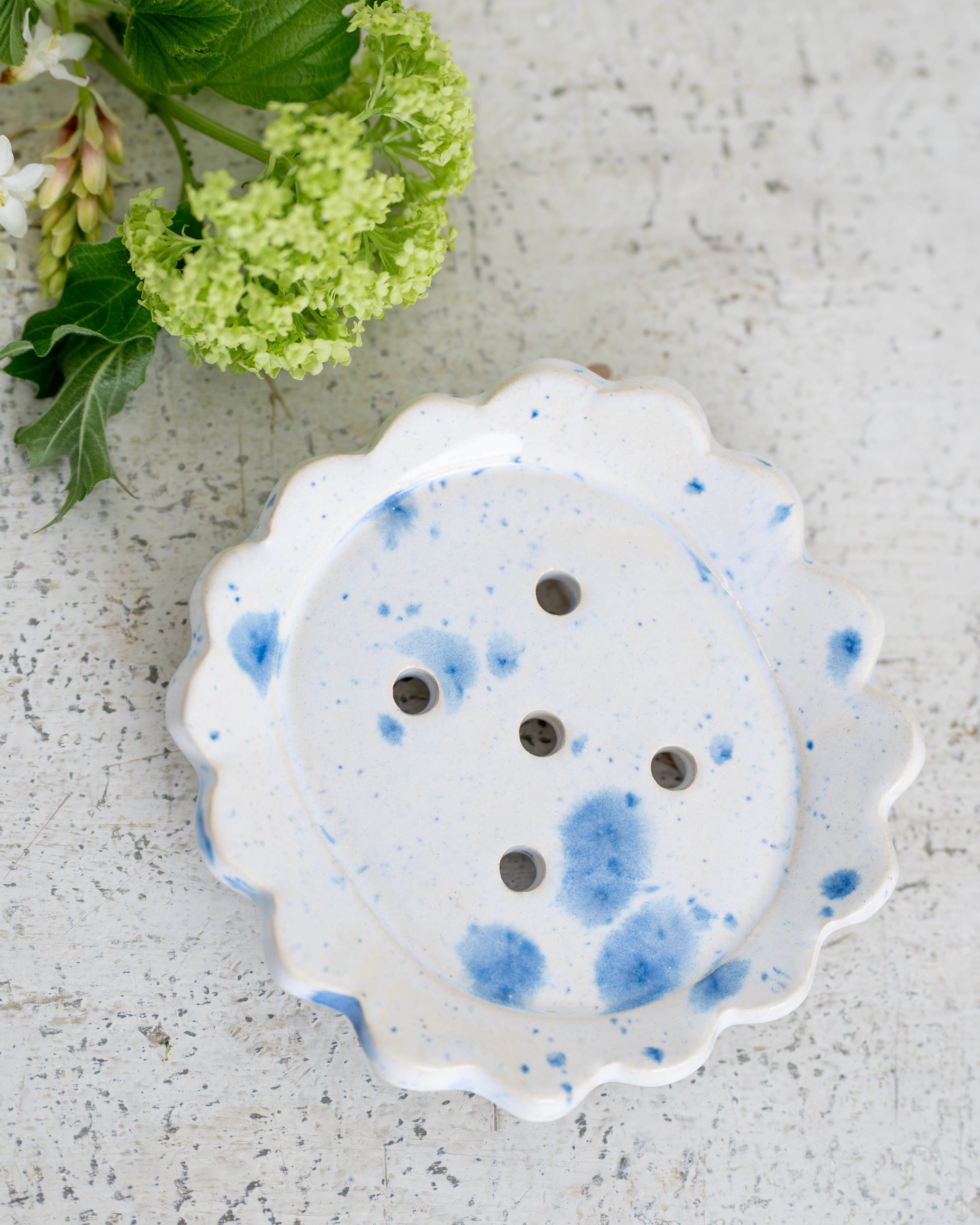 Blue Splatter Scalloped Soap Dish