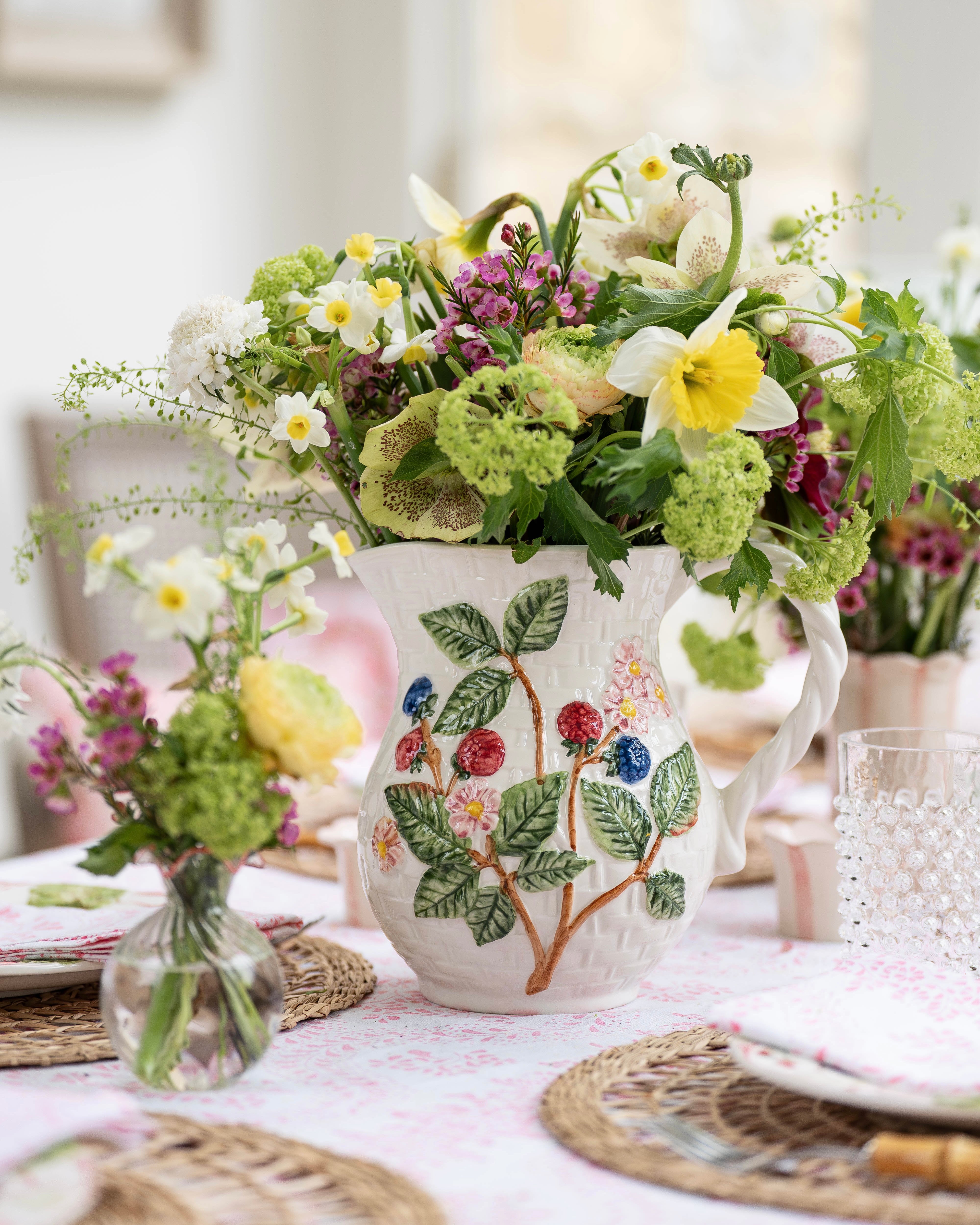 Fruit and Berries Basketweave Ceramic Jug