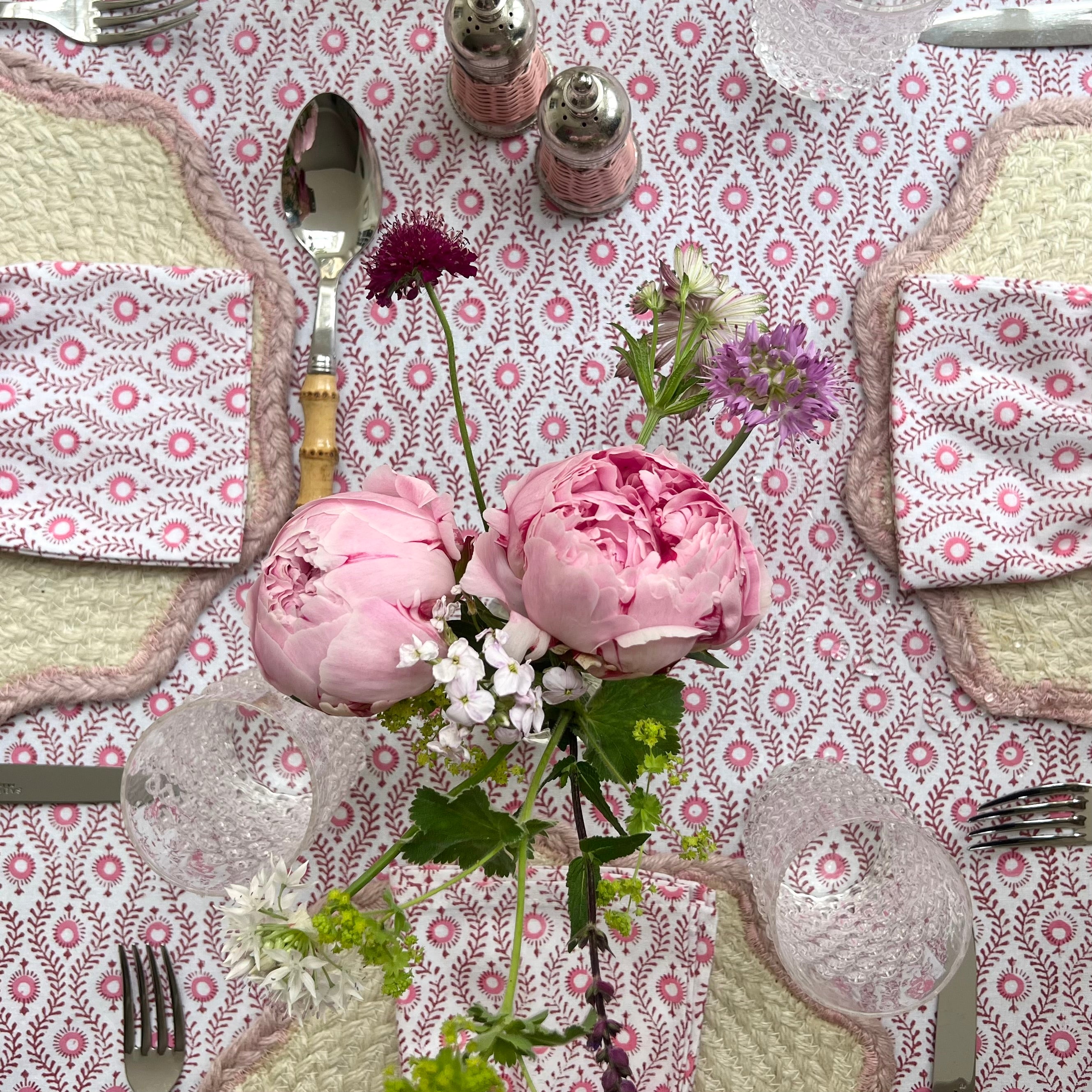 Pink Mila Handblocked Tablecloth