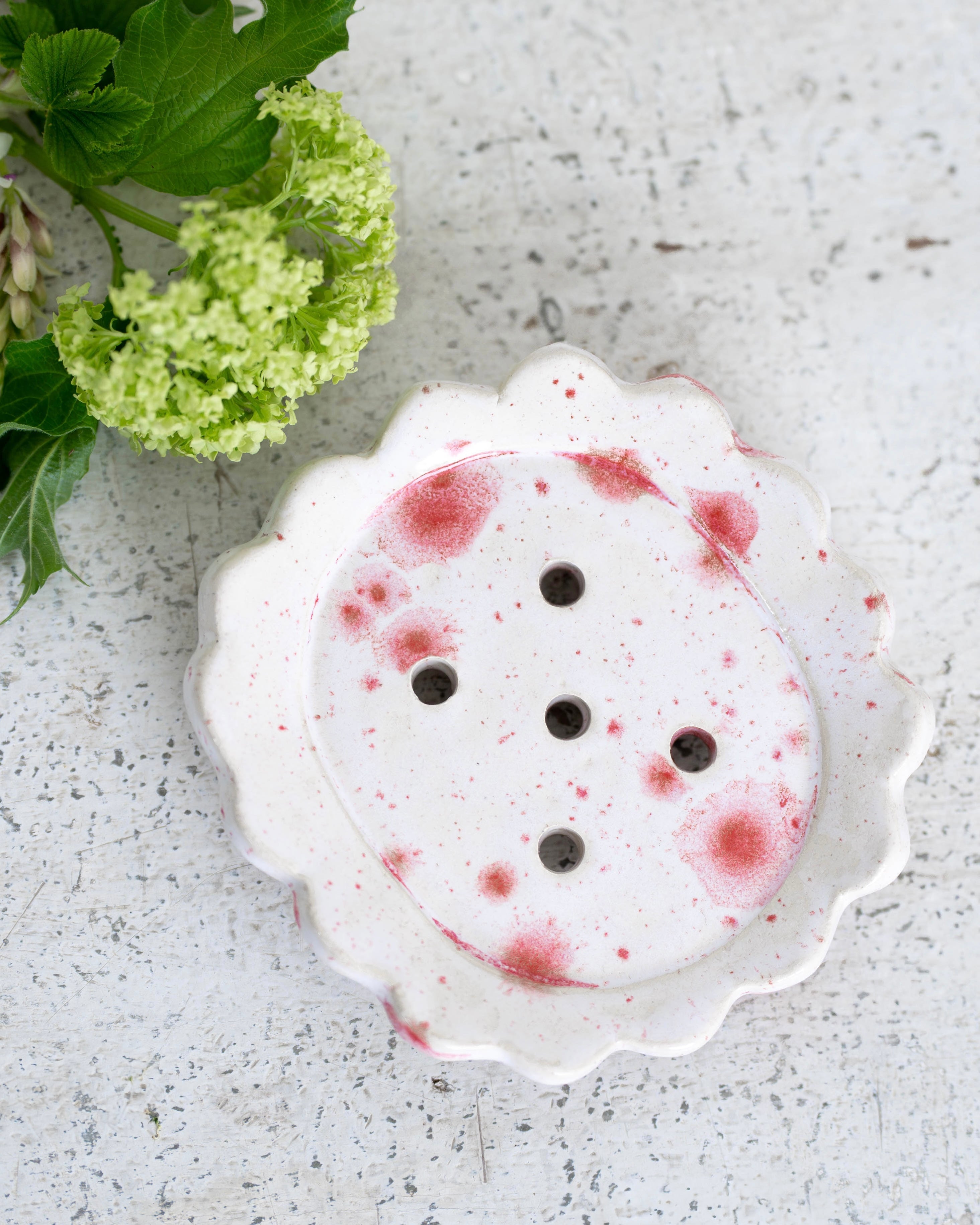 Pink Splatter Scalloped Soap Dish