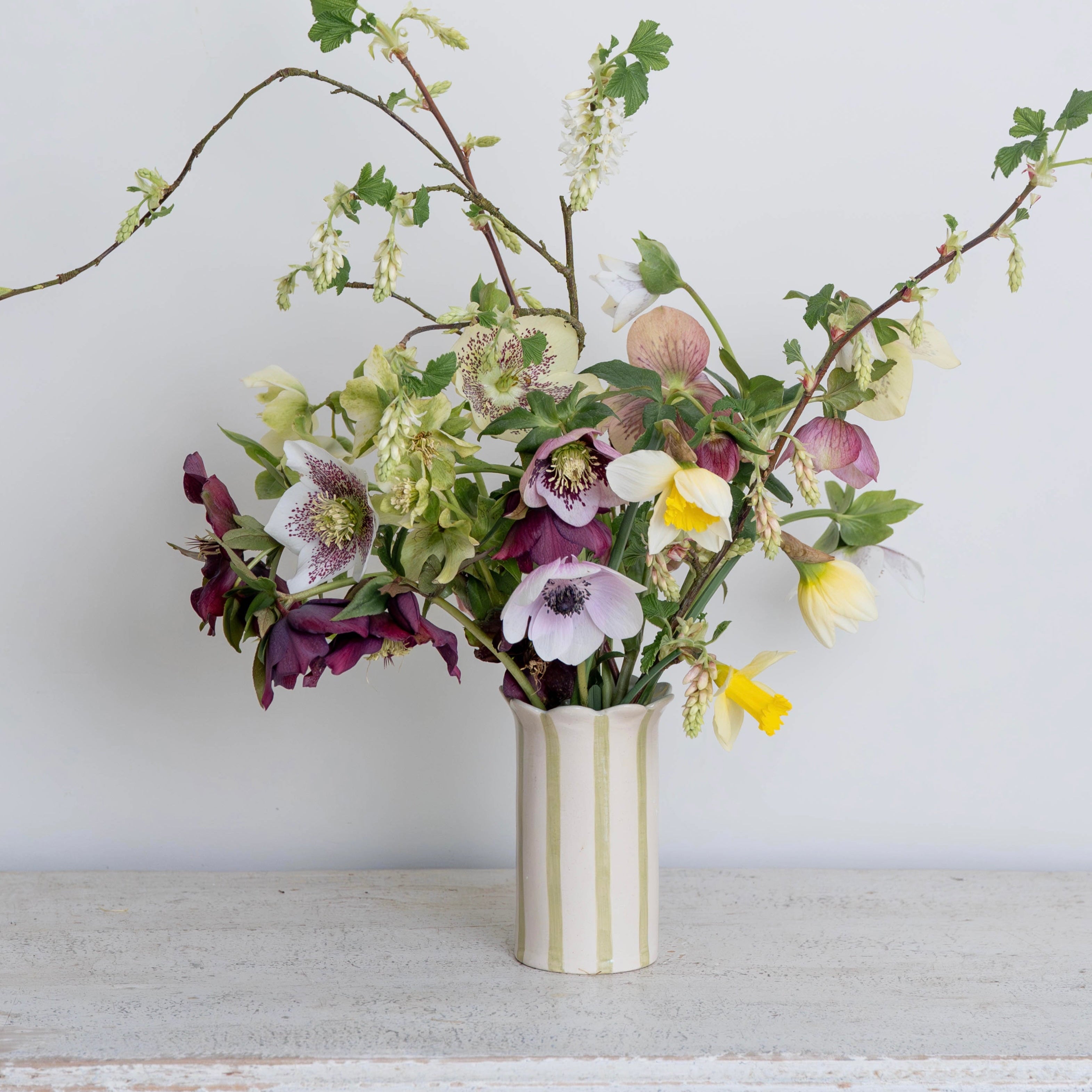 Sage Green Daisy Scalloped Vase