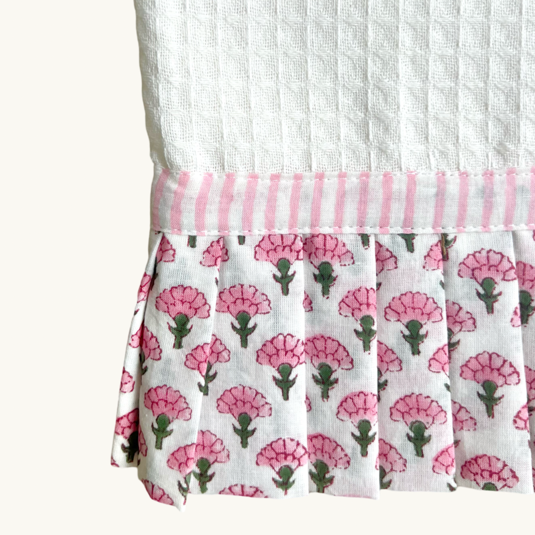 Pink and Green Penny Frilled Waffle Hand Towel