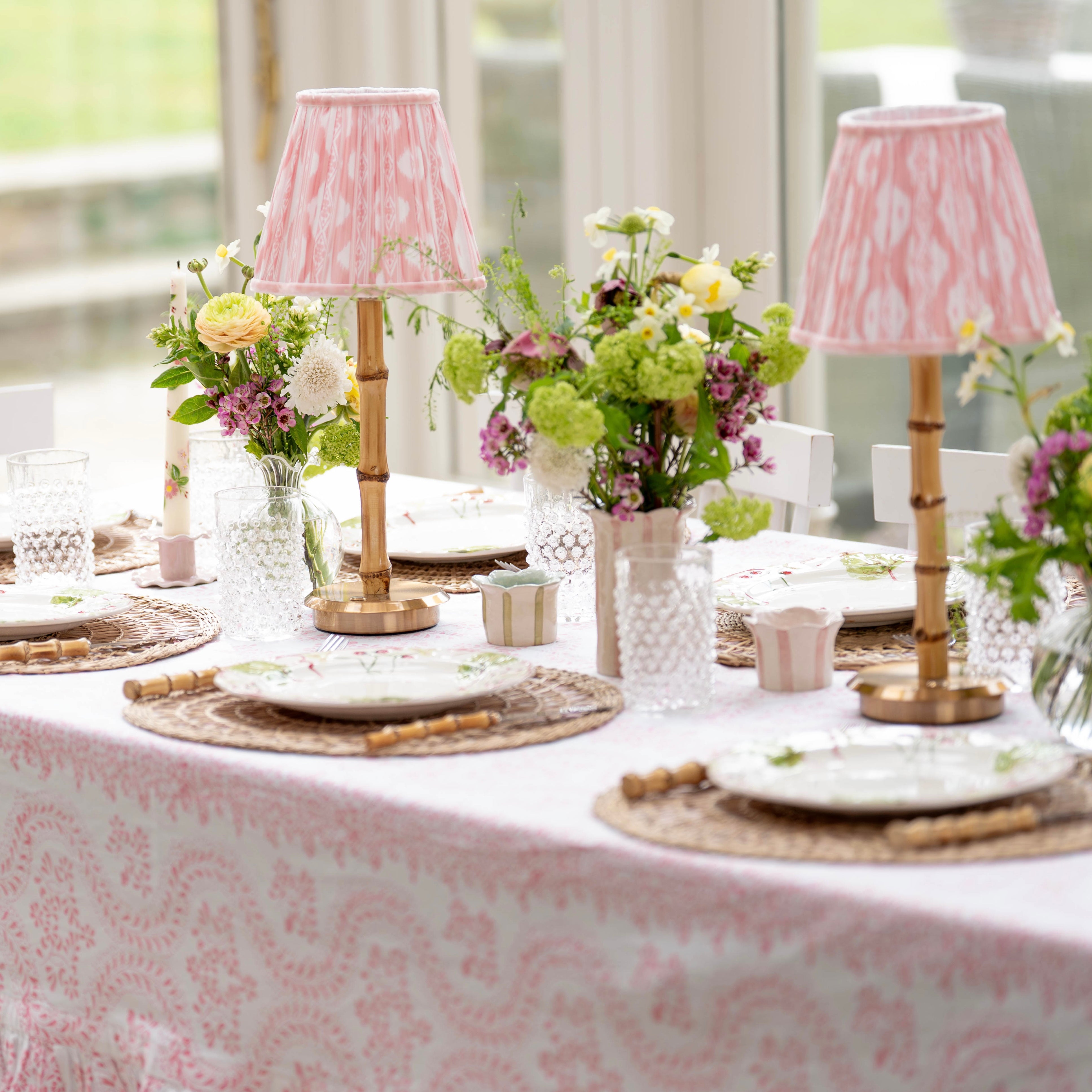 Pink Rosalie Frilled Handblocked Tablecloth