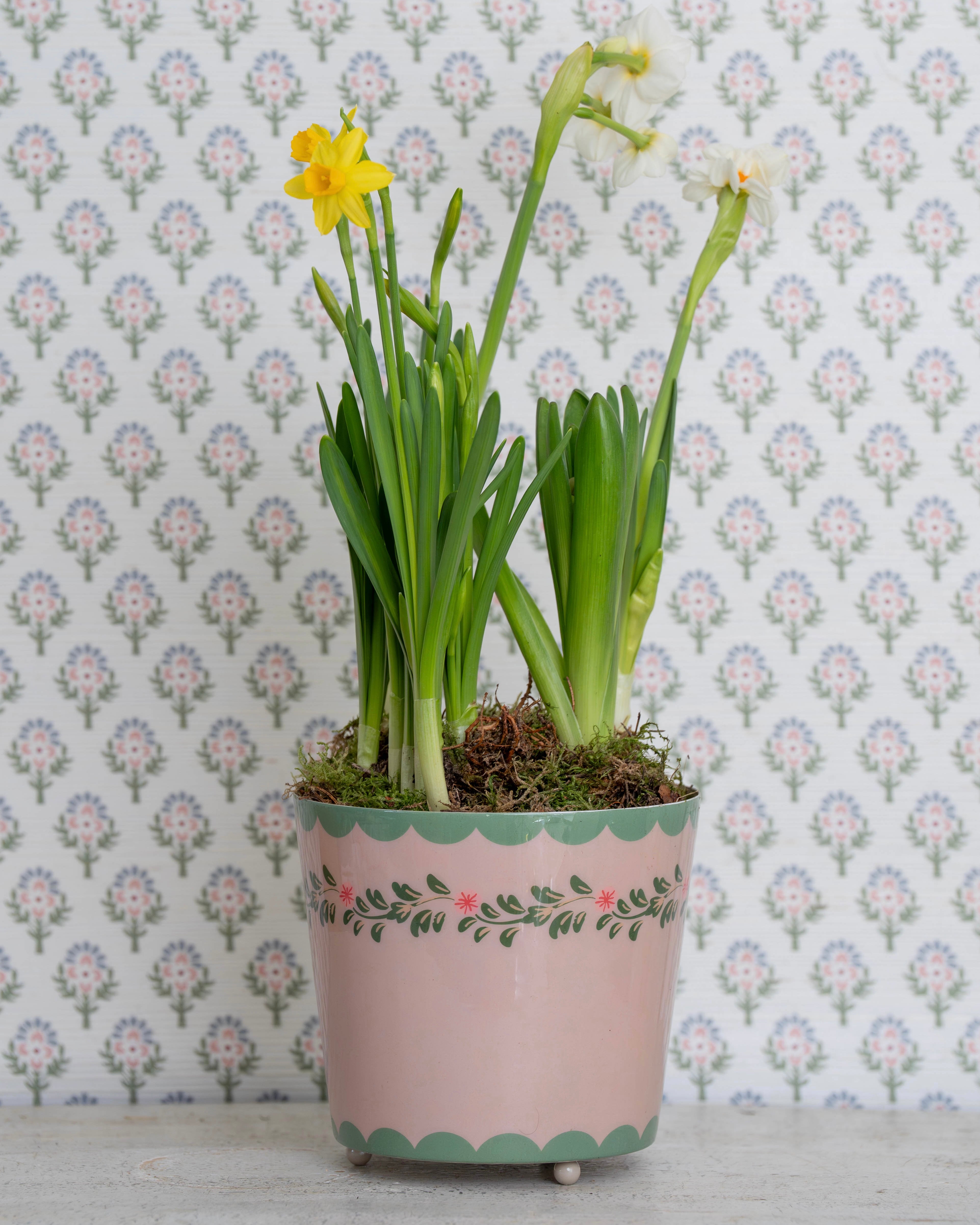 Pink Floral Scalloped Planter