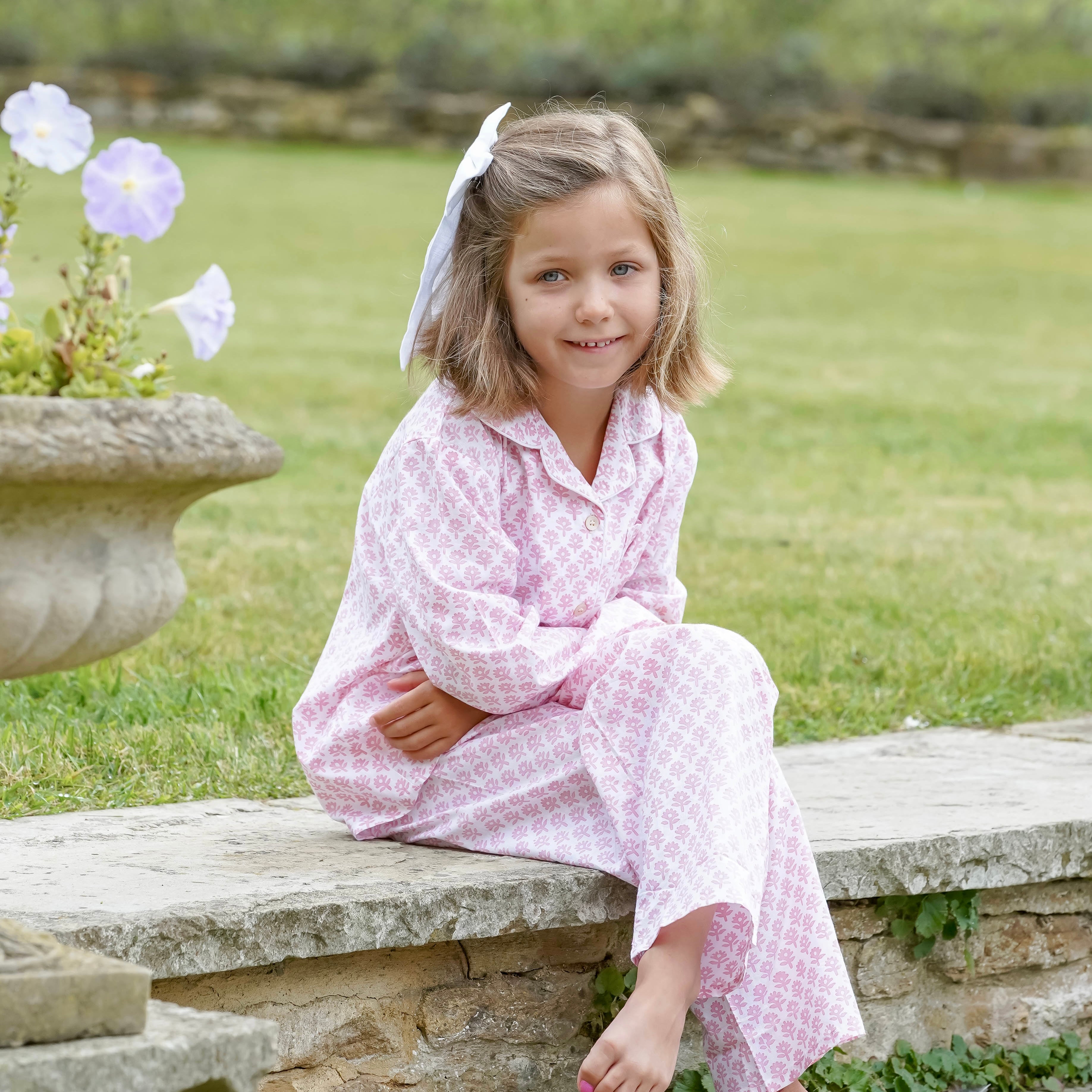 Pink Flower Bhuti Girl's Long Pyjamas