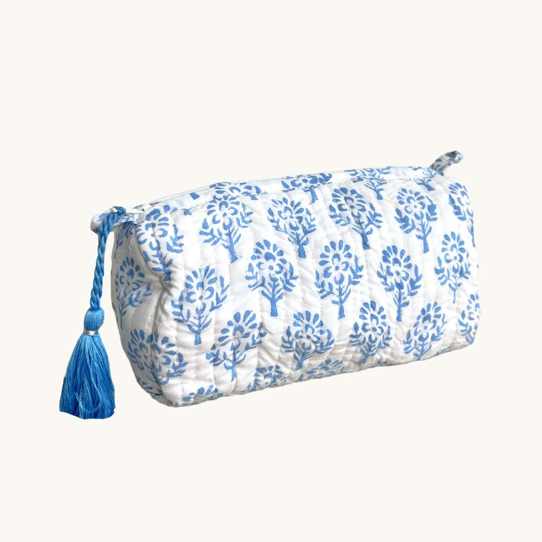 Blue Sprig Handblocked Wash Bag