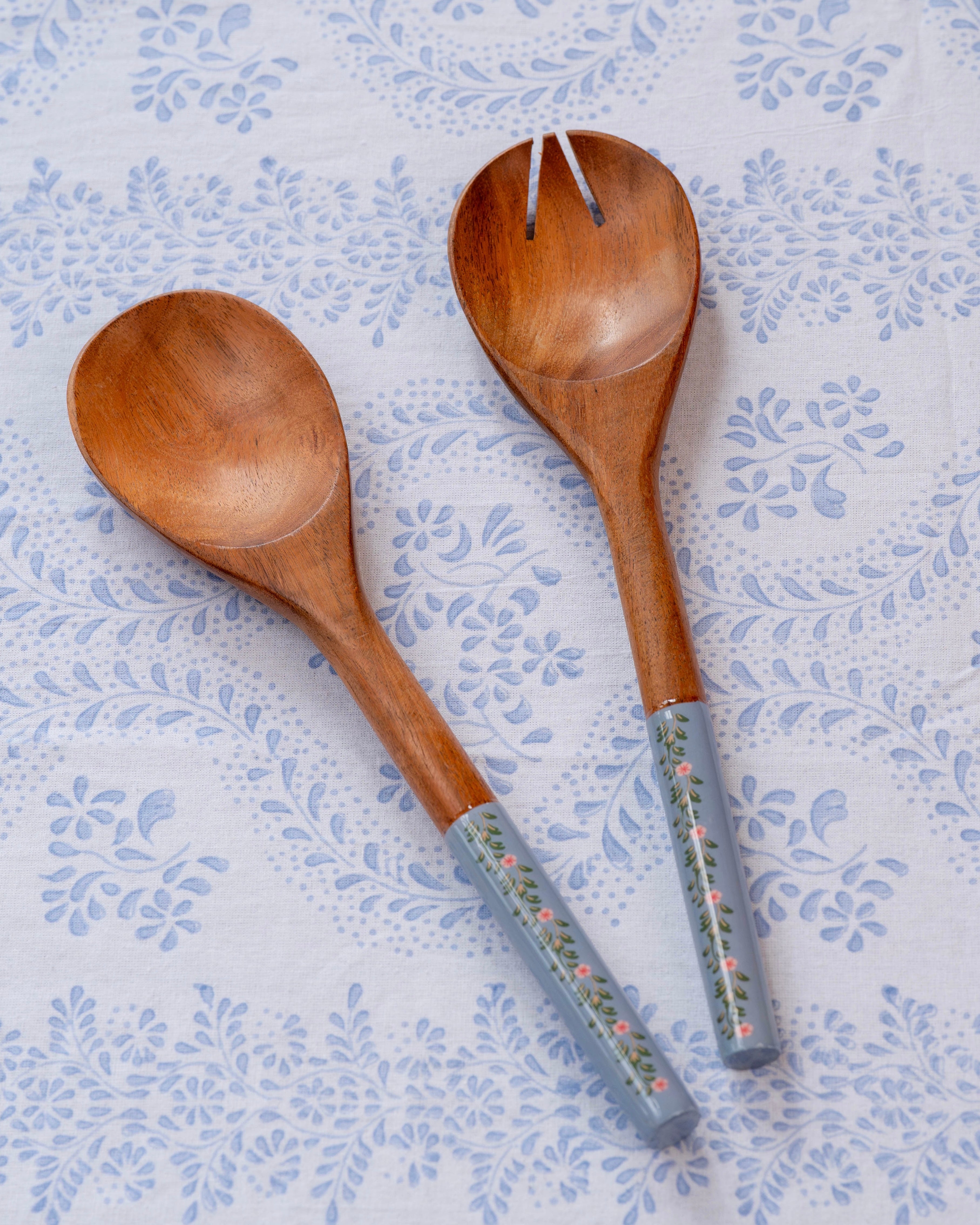 Blue Floral Salad Servers