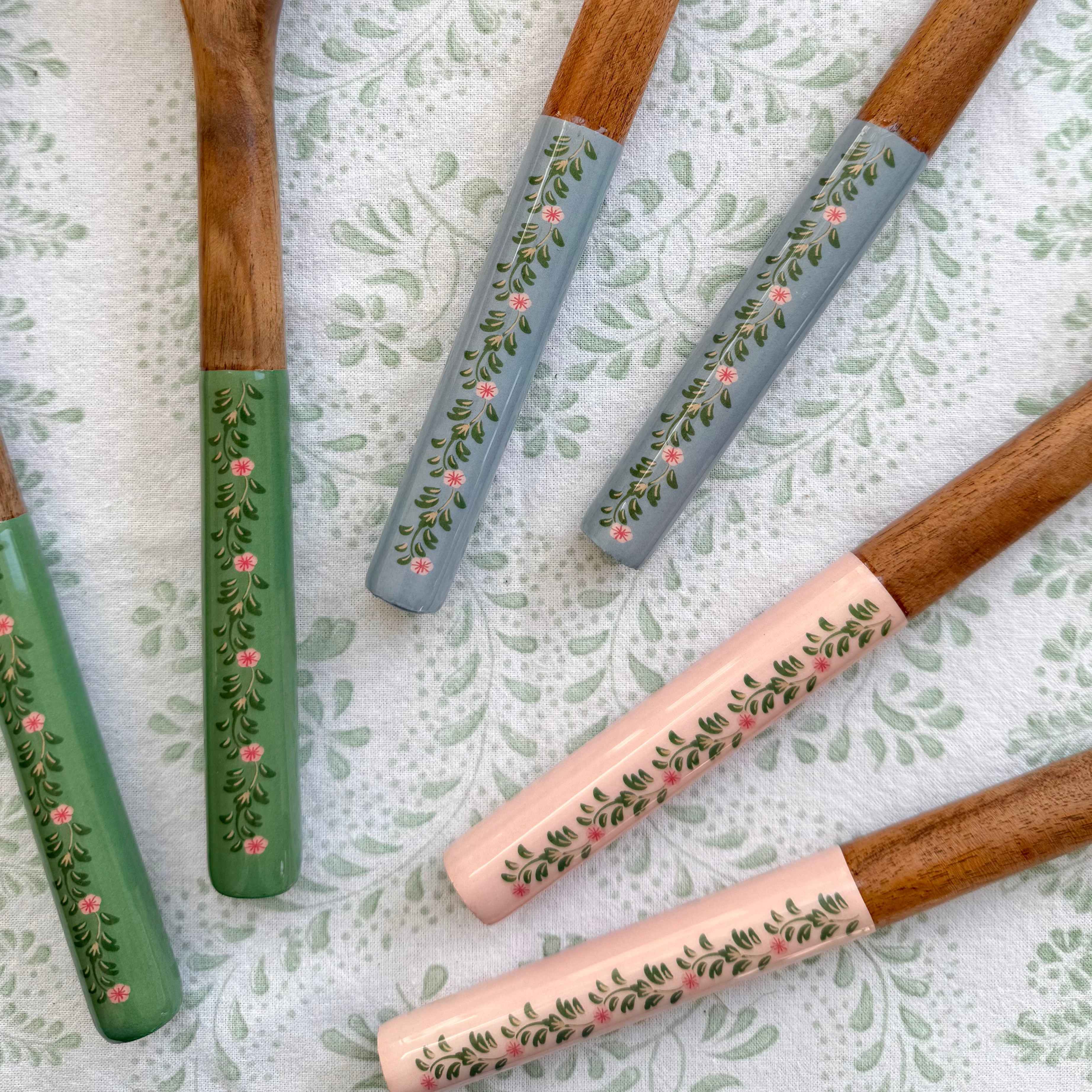 Blue Floral Salad Servers