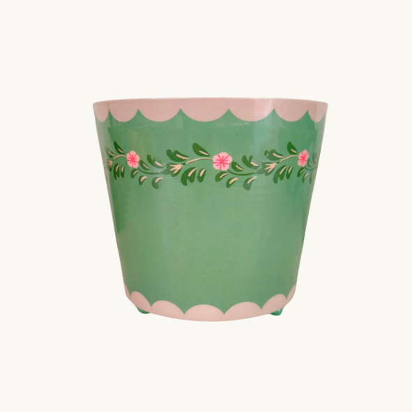 Green Floral Scalloped Planter