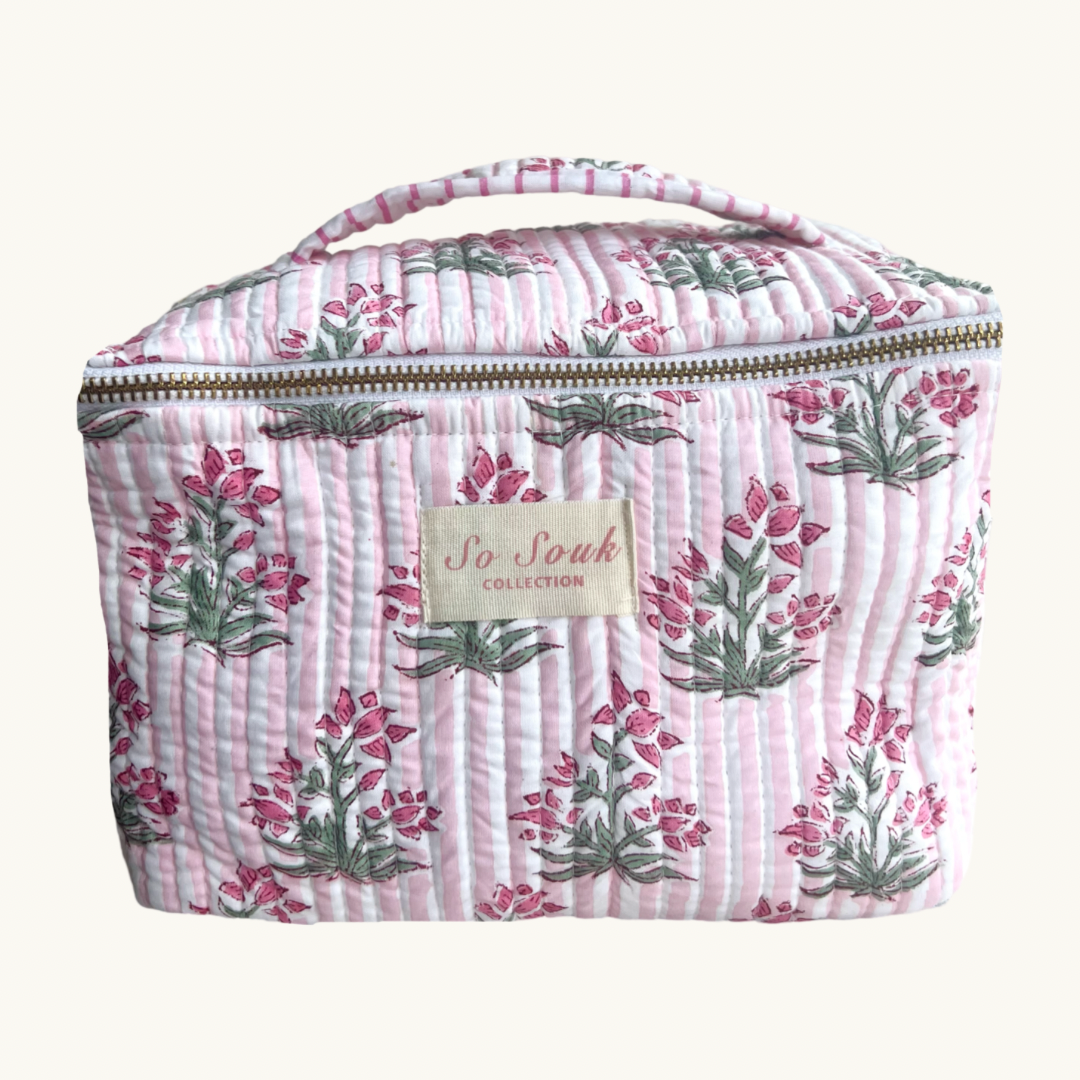 Pink Johari Handblocked Cosmetic Case